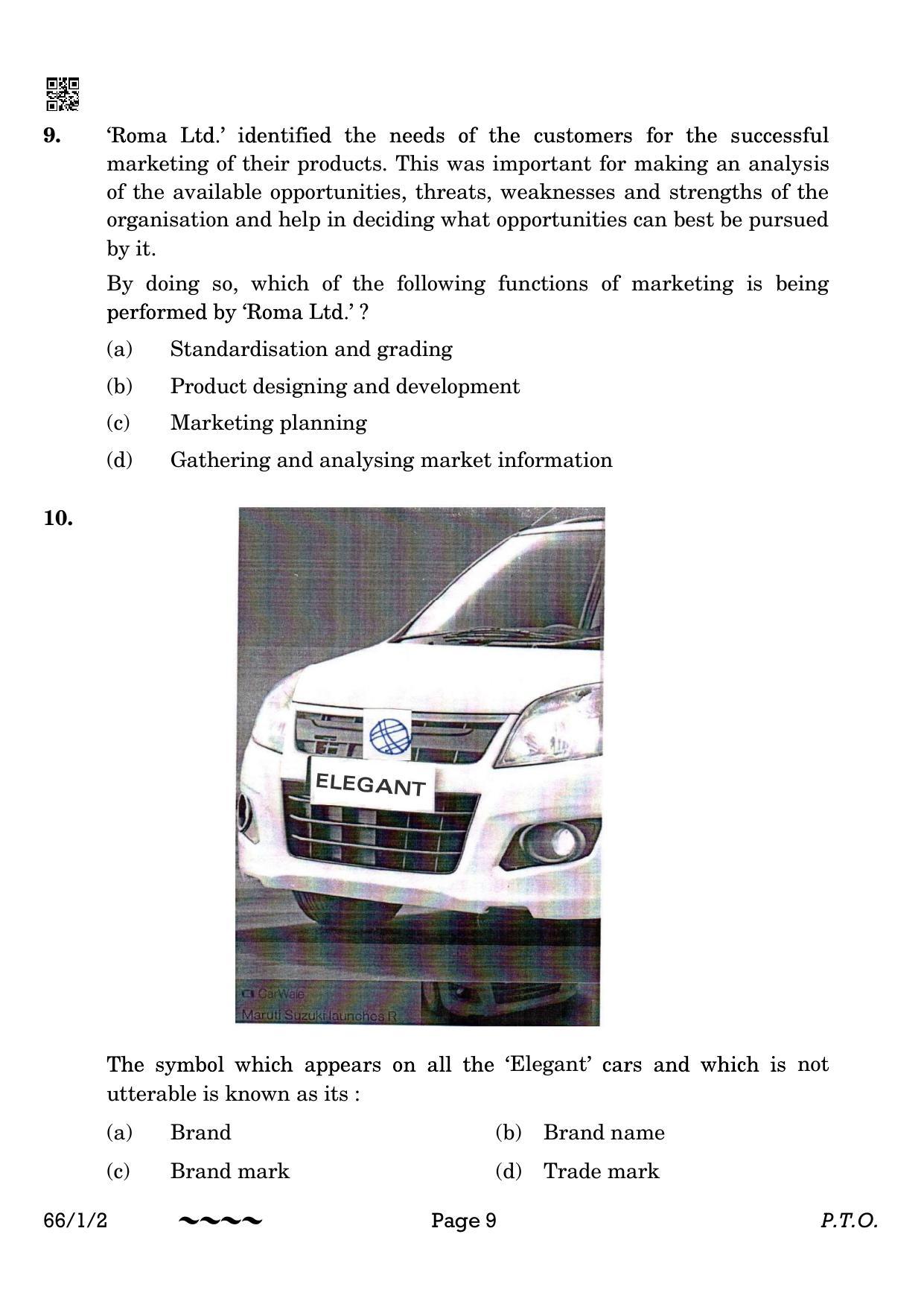 CBSE Class 12 66-1-2 Business Studies 2023 Question Paper - Page 9