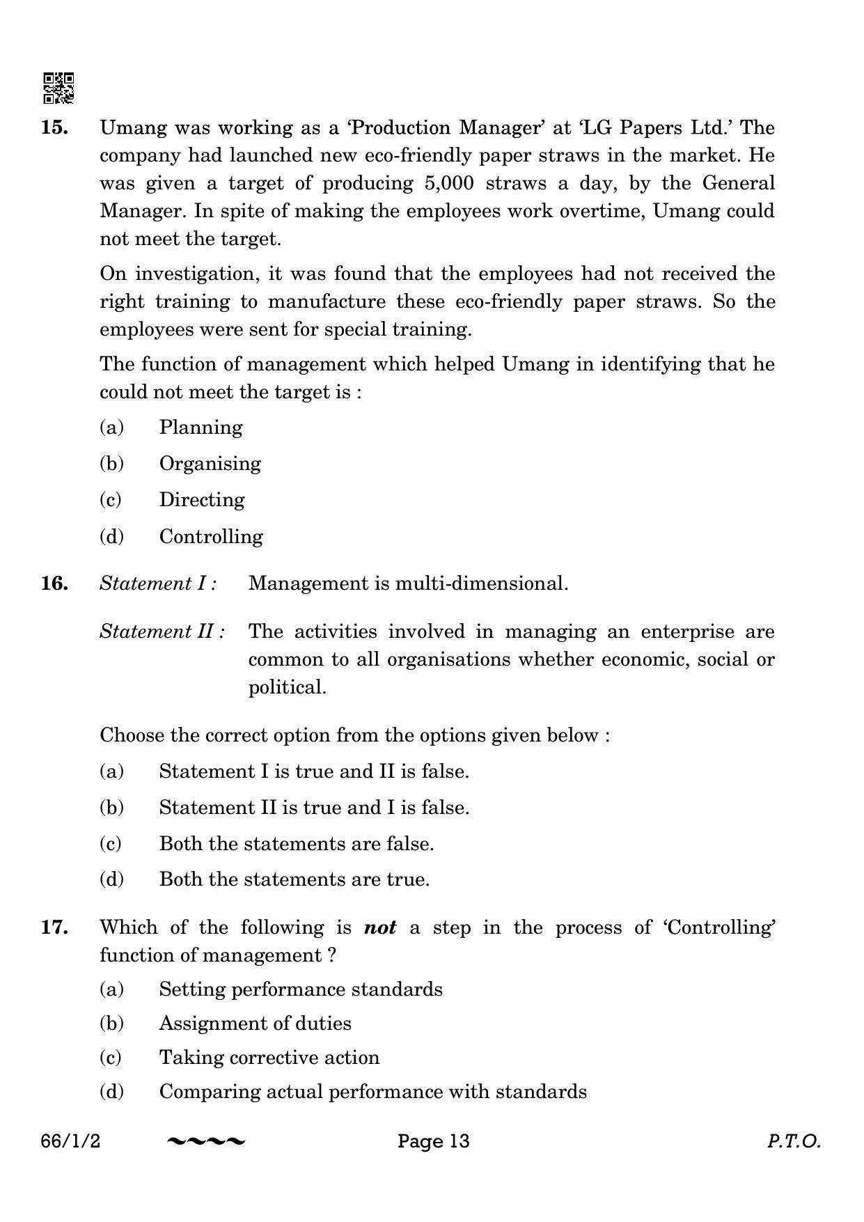 CBSE Class 12 66-1-2 Business Studies 2023 Question Paper - Page 13