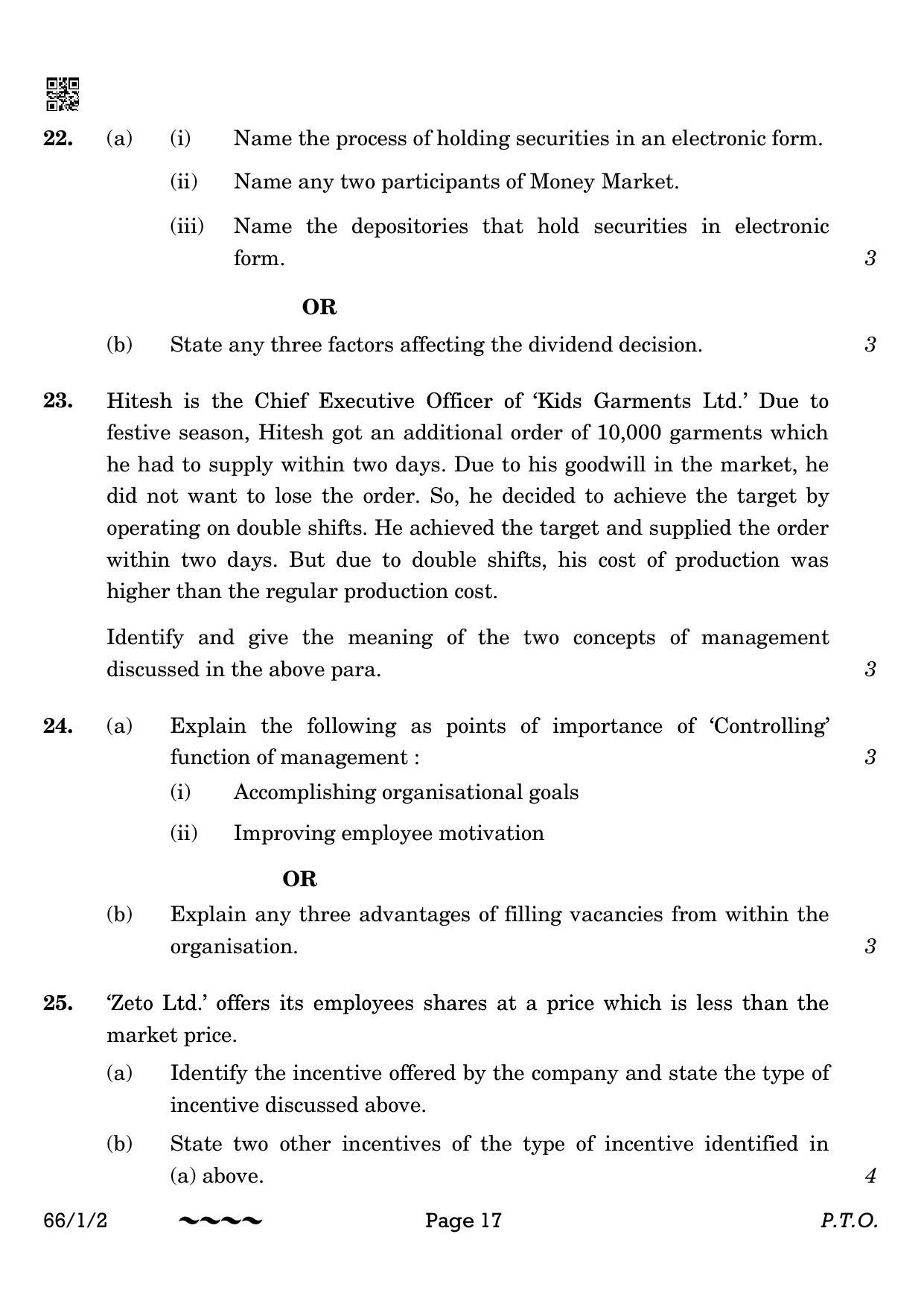 CBSE Class 12 66-1-2 Business Studies 2023 Question Paper - Page 17