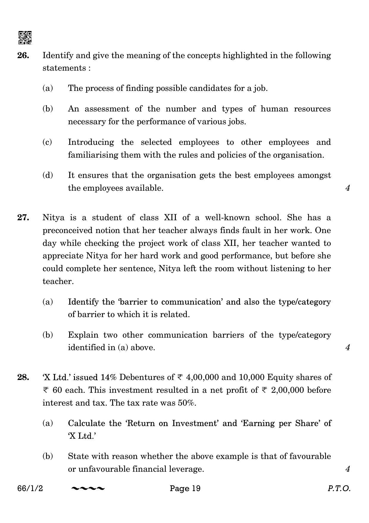 CBSE Class 12 66-1-2 Business Studies 2023 Question Paper - Page 19