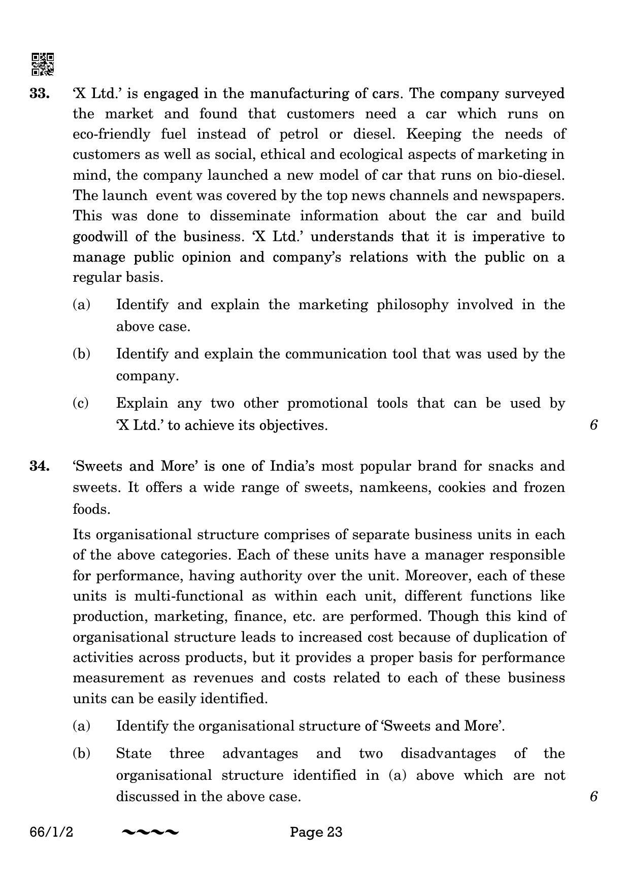 CBSE Class 12 66-1-2 Business Studies 2023 Question Paper - Page 23