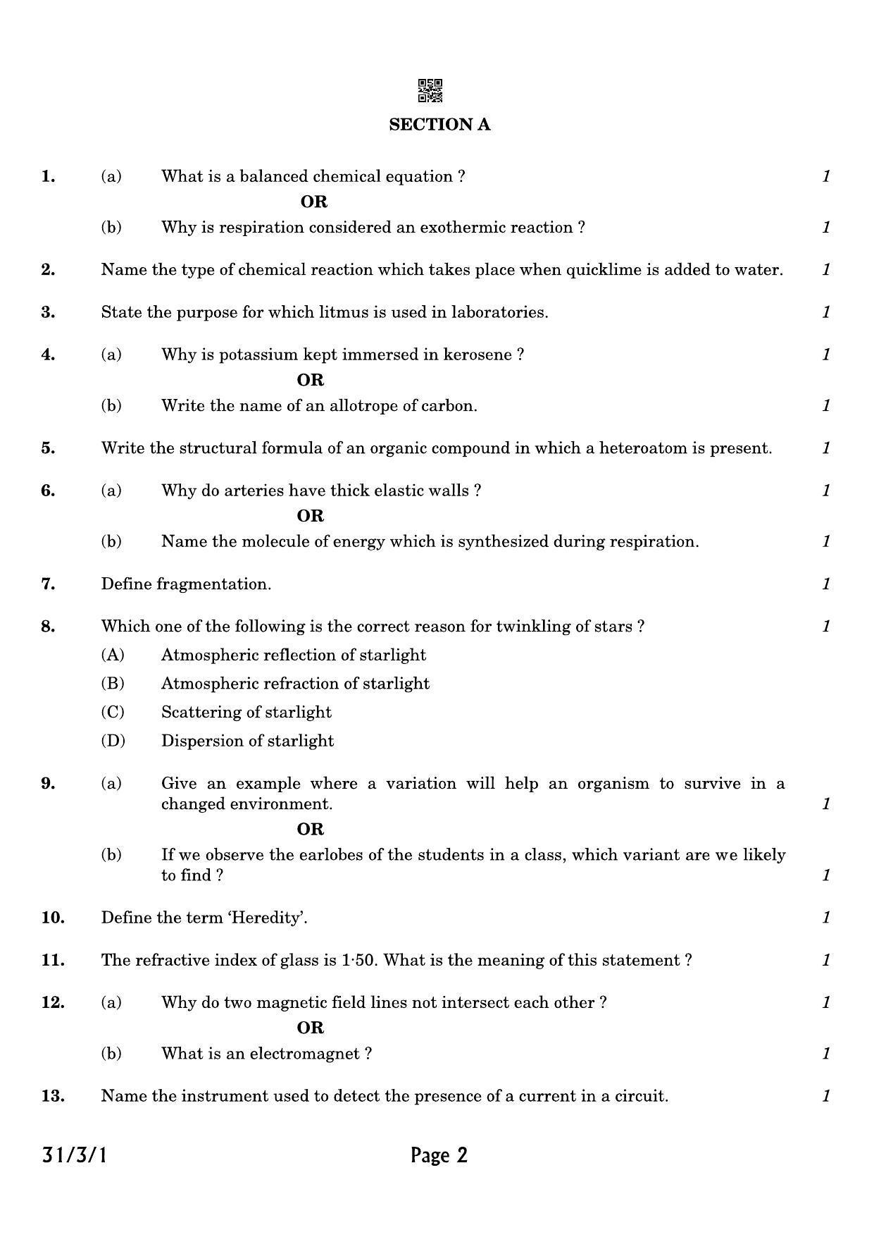 CBSE Class 10 QP_086_SCIENCE 2021 Compartment Question Paper - Page 2