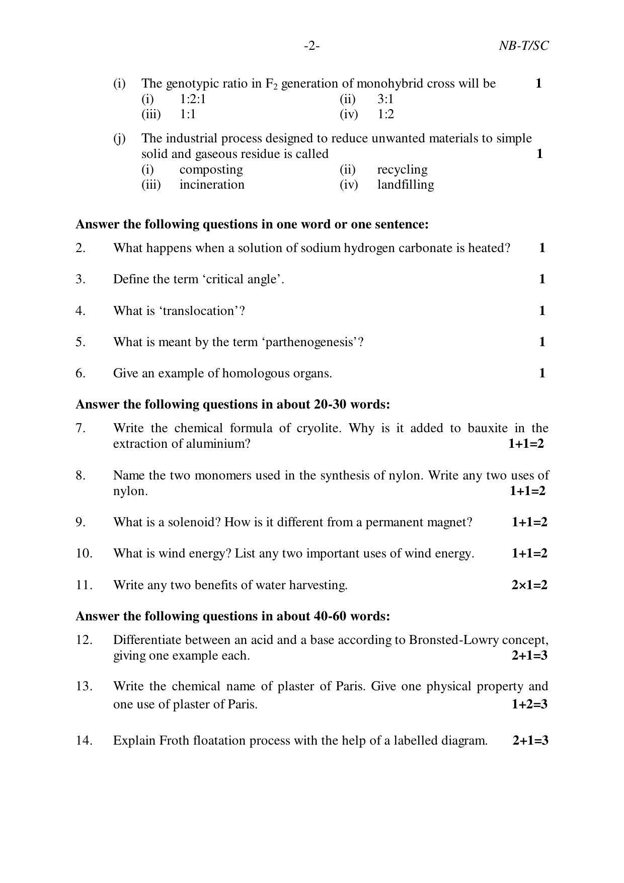 Nagaland Board Class 10 SCIENCE 2019 Question Paper - Page 2