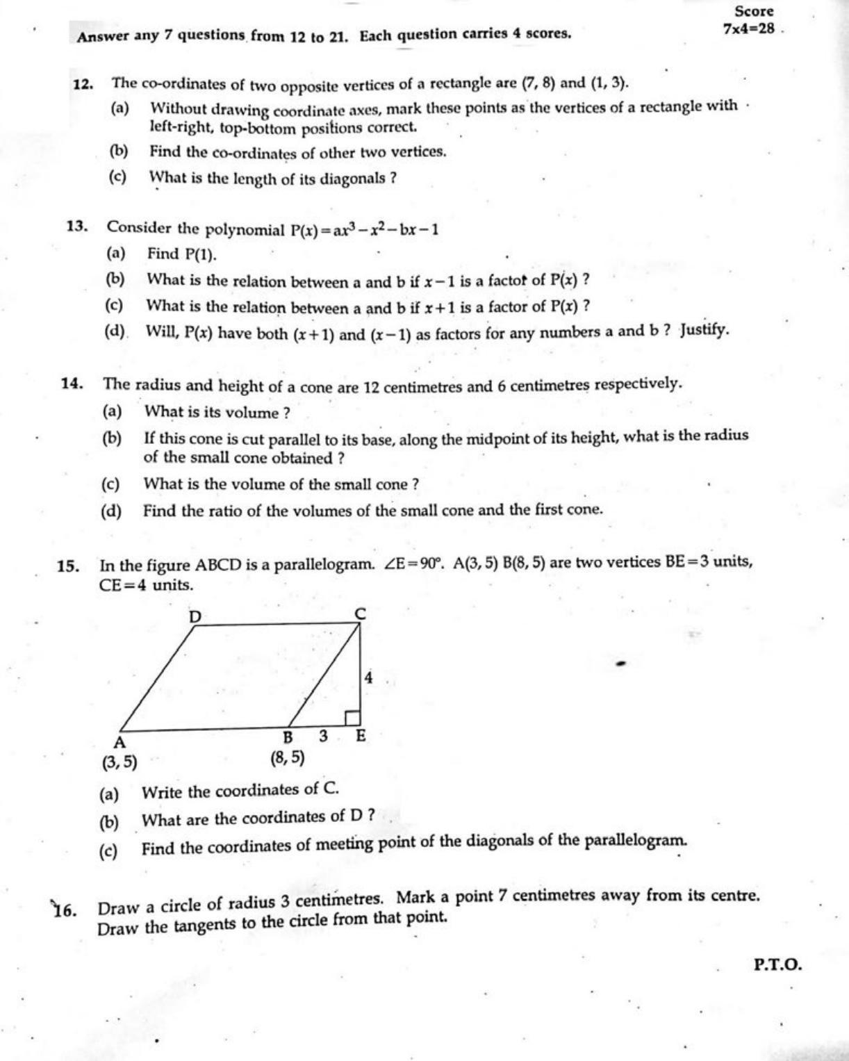 Kerala SSLC 2019 Maths Question Paper .(EM) (Model) - Page 3
