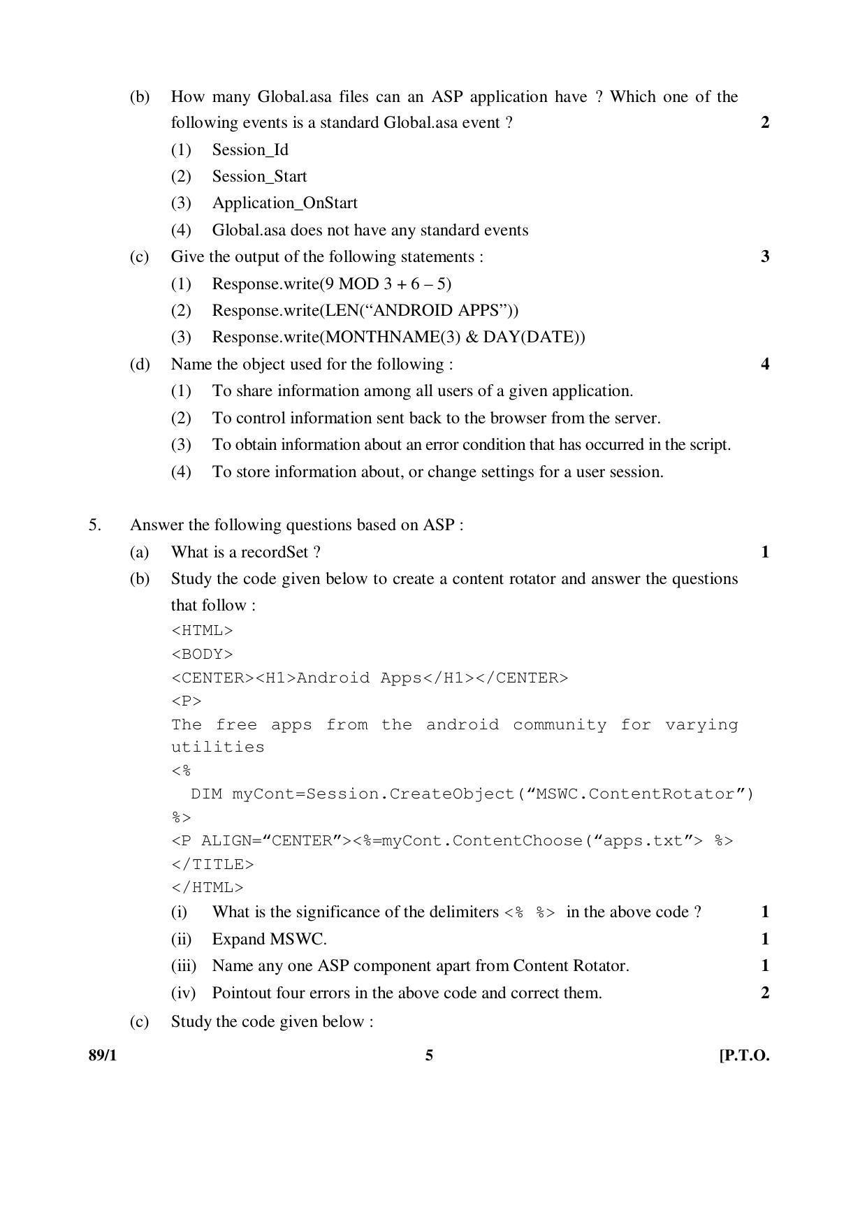 CBSE Class 12 89-1 MULTIMEDIA AND WEB TECHNOLOGY 2016 Question Paper - Page 5
