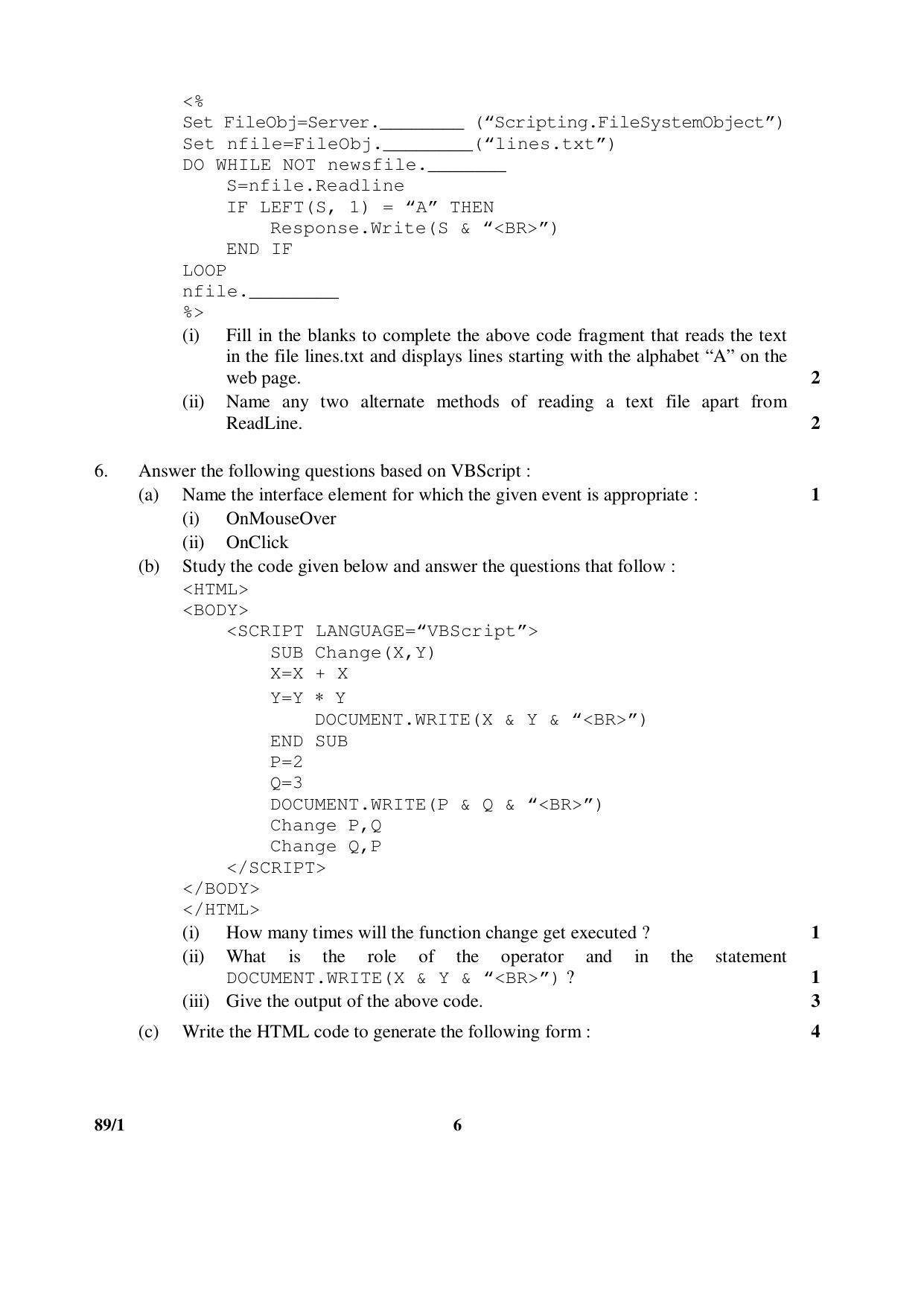 CBSE Class 12 89-1 MULTIMEDIA AND WEB TECHNOLOGY 2016 Question Paper - Page 6