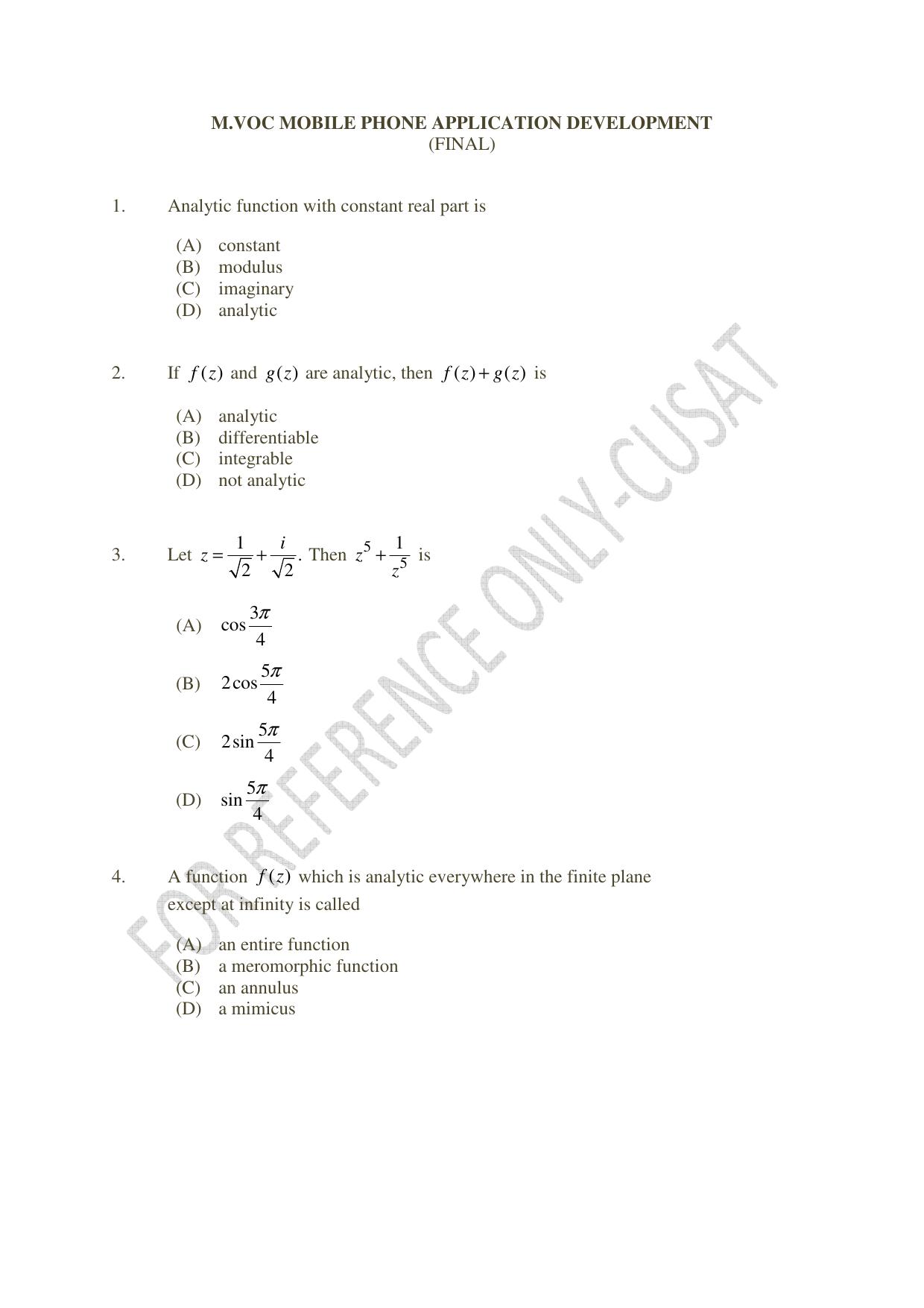 CUSAT CAT 2022 MVoc Pregramme in Mobile Phone Application Development Question Paper - Page 1