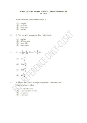 CUSAT CAT 2022 MVoc Pregramme in Mobile Phone Application Development Question Paper