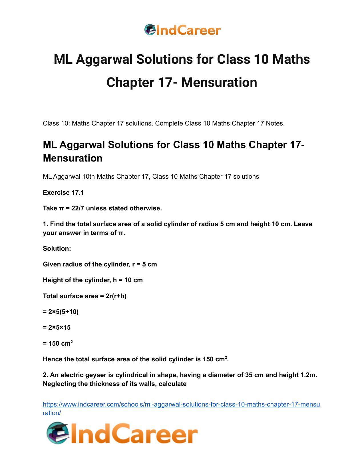 ML Aggarwal Solutions for Class 10 Maths Chapter 17- Mensuration - Page 2