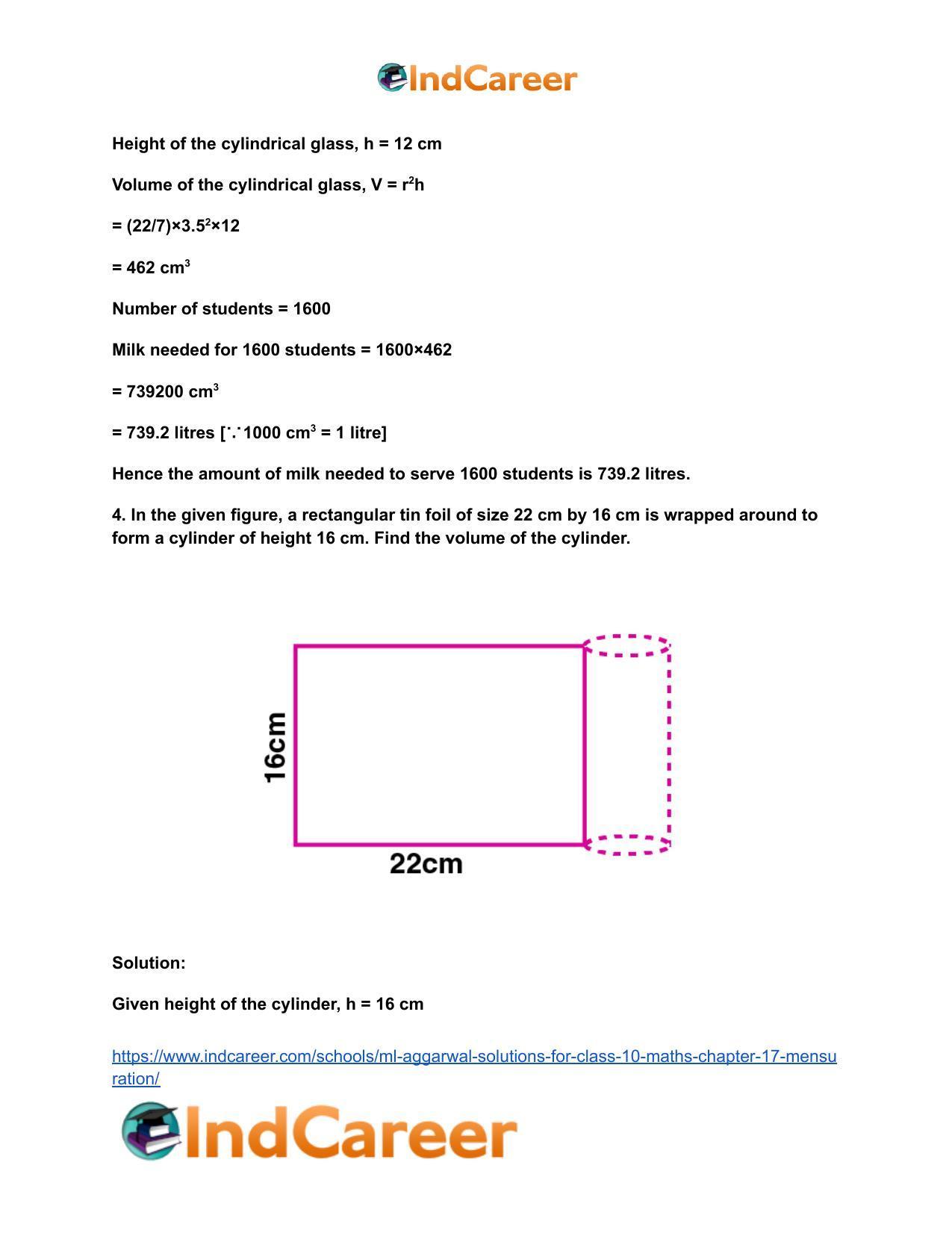 ML Aggarwal Solutions for Class 10 Maths Chapter 17- Mensuration - Page 4