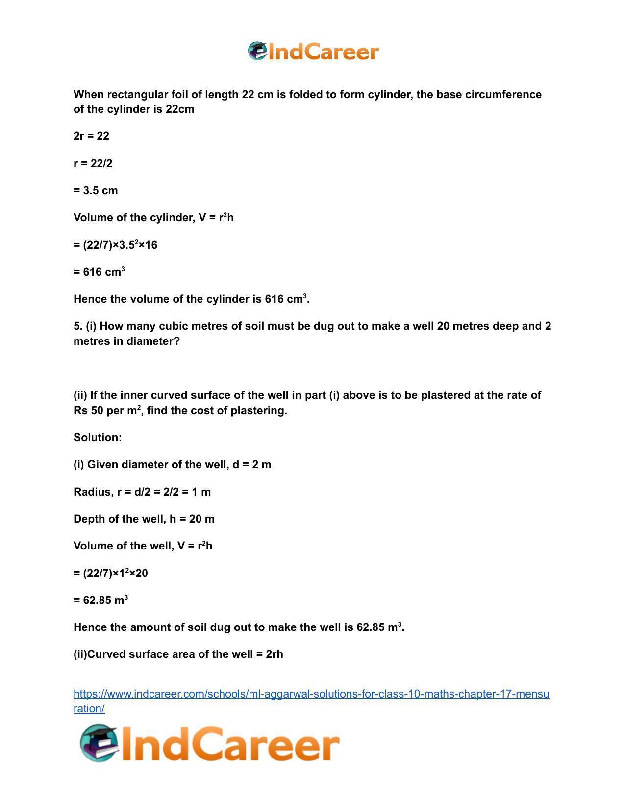 ML Aggarwal Solutions for Class 10 Maths Chapter 17- Mensuration - Page 5