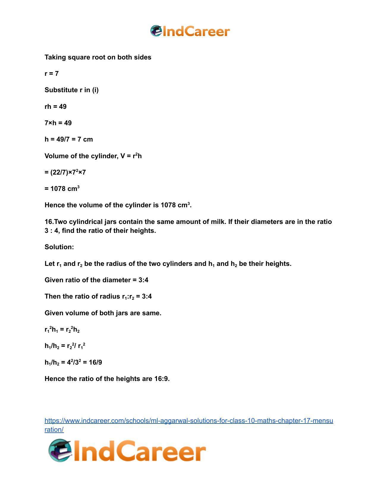 ML Aggarwal Solutions for Class 10 Maths Chapter 17- Mensuration - Page 14