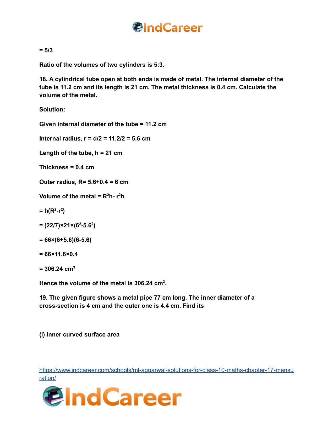 ML Aggarwal Solutions for Class 10 Maths Chapter 17- Mensuration - Page 16