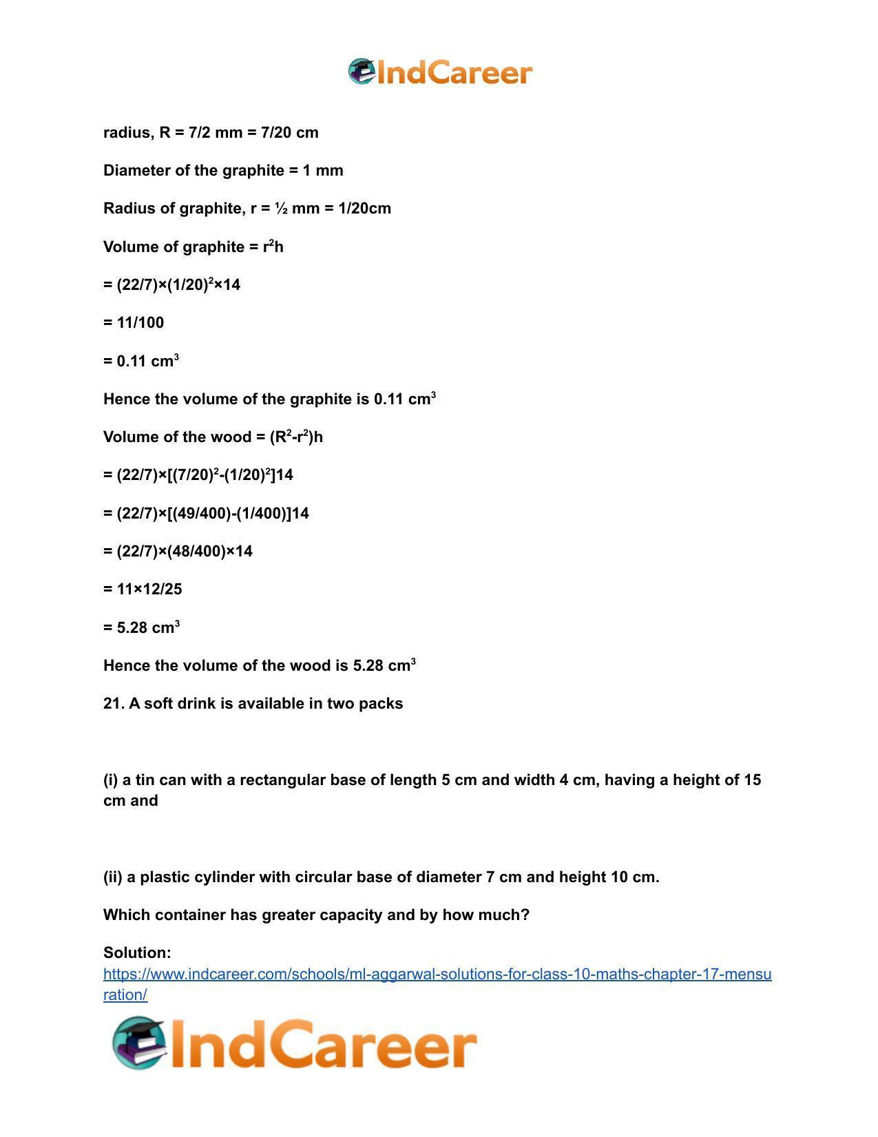 ML Aggarwal Solutions for Class 10 Maths Chapter 17- Mensuration - Page 19