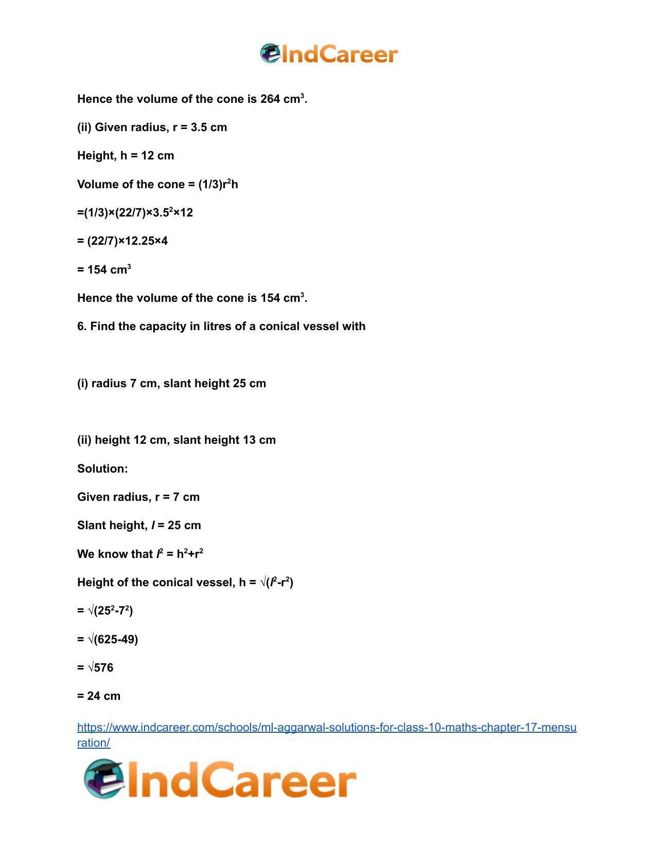 ML Aggarwal Solutions for Class 10 Maths Chapter 17- Mensuration - Page 25