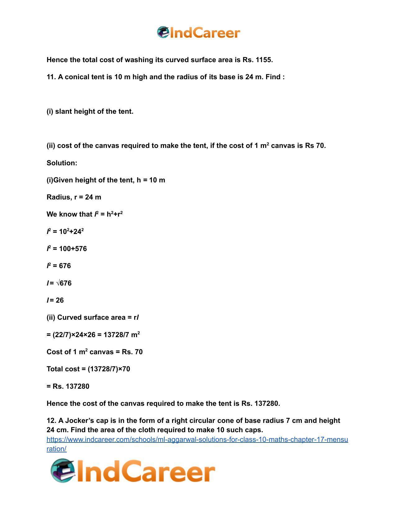 ML Aggarwal Solutions for Class 10 Maths Chapter 17- Mensuration - Page 29