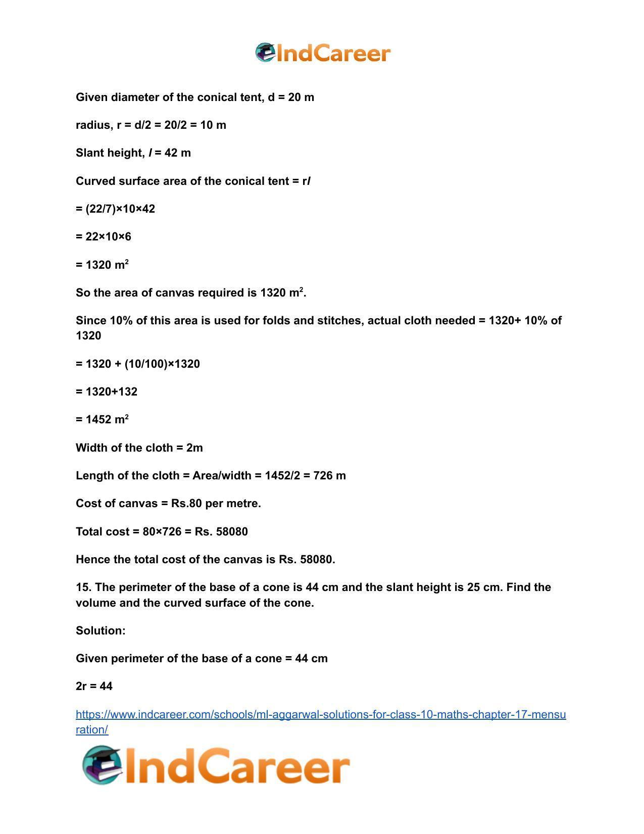 ML Aggarwal Solutions for Class 10 Maths Chapter 17- Mensuration - Page 33