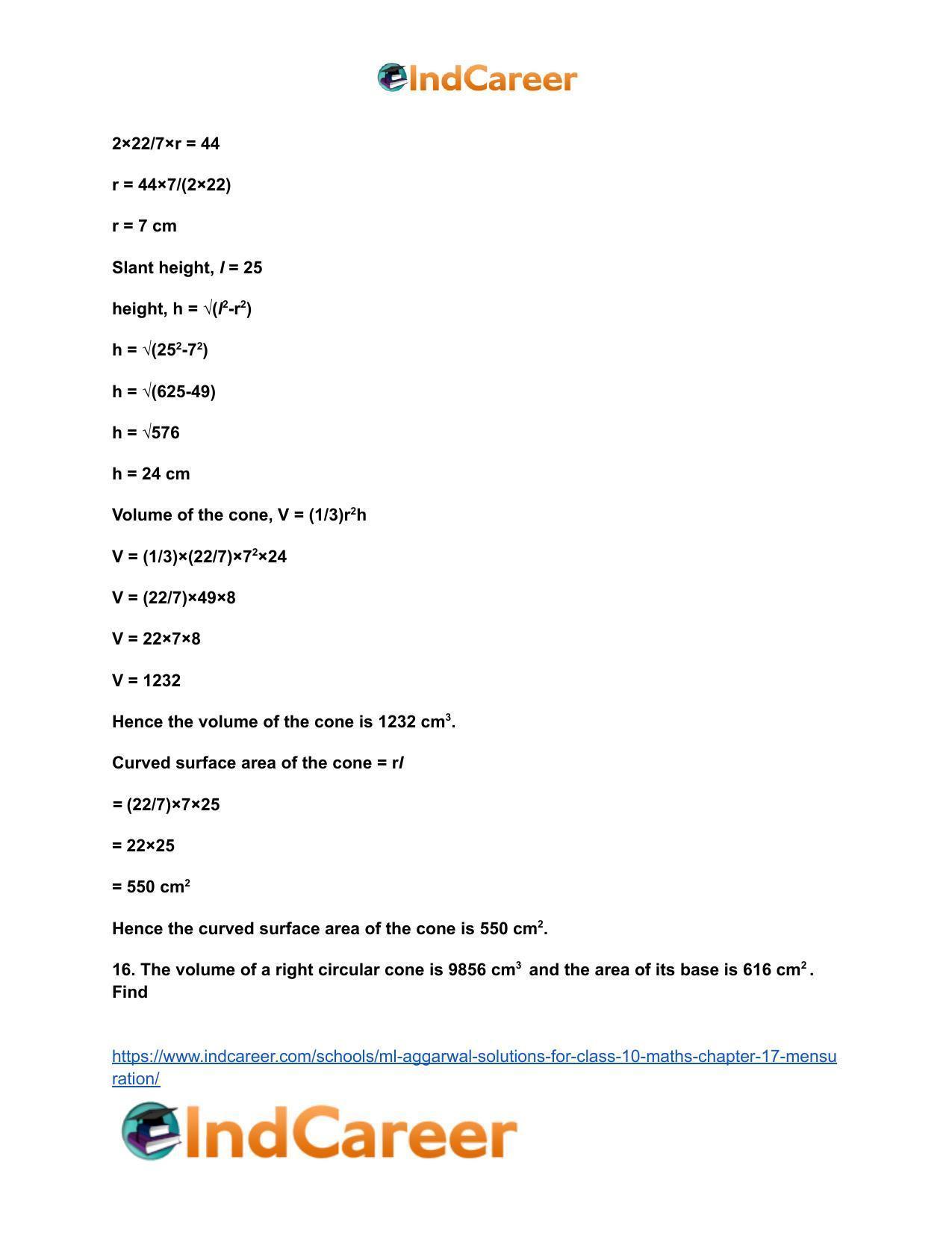 ML Aggarwal Solutions for Class 10 Maths Chapter 17- Mensuration - Page 34