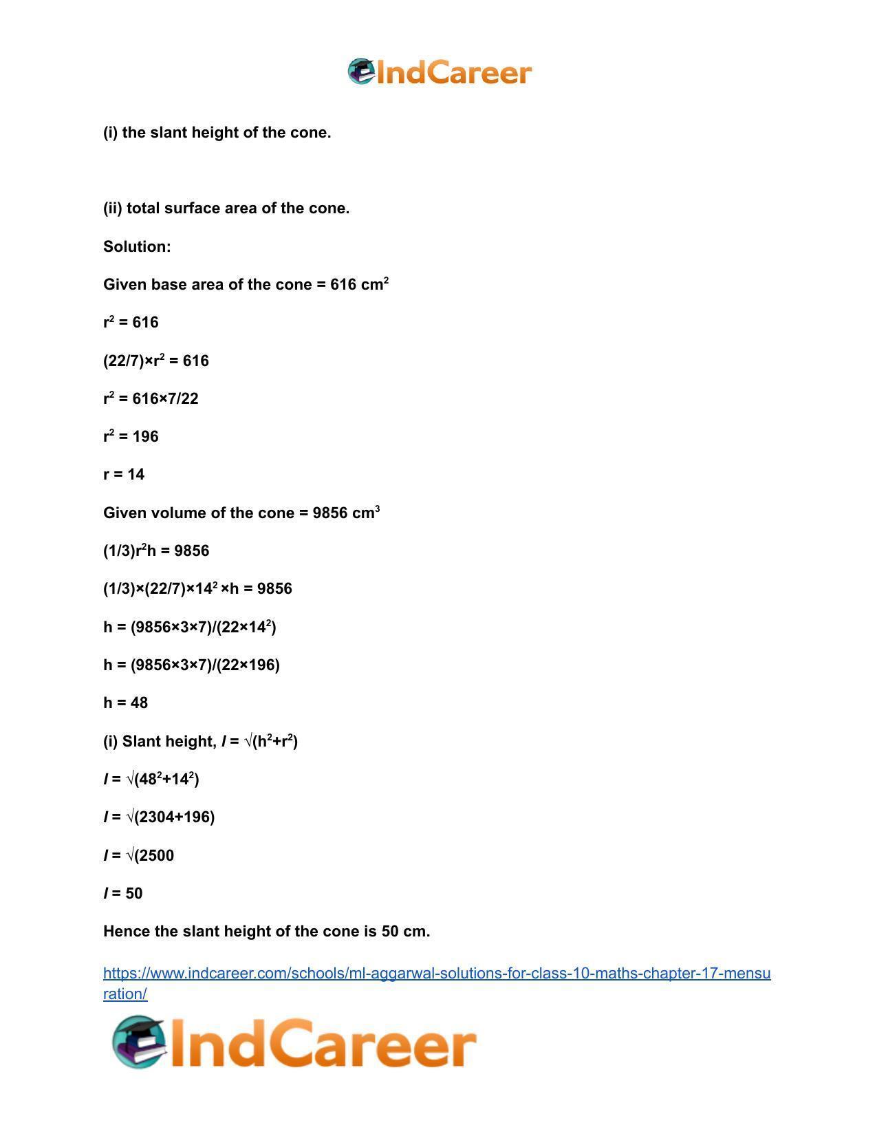 ML Aggarwal Solutions for Class 10 Maths Chapter 17- Mensuration - Page 35