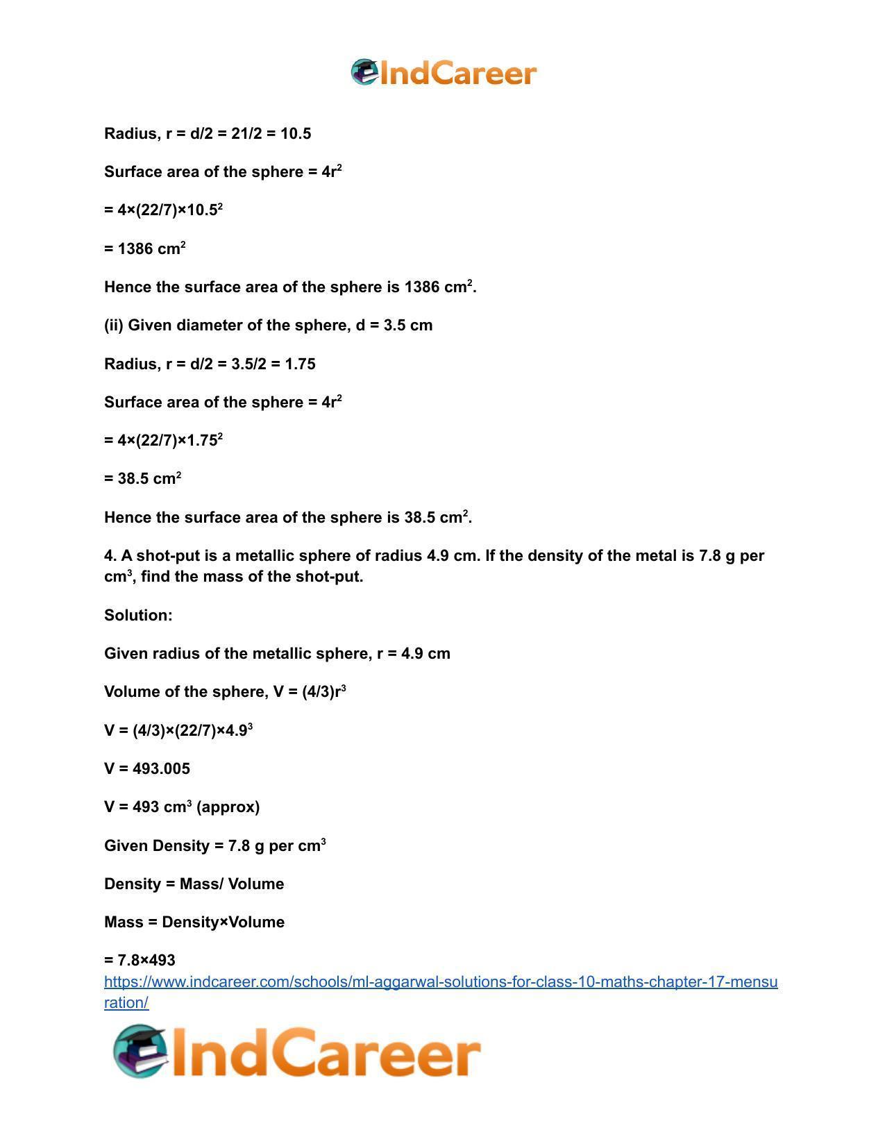ML Aggarwal Solutions for Class 10 Maths Chapter 17- Mensuration - Page 43