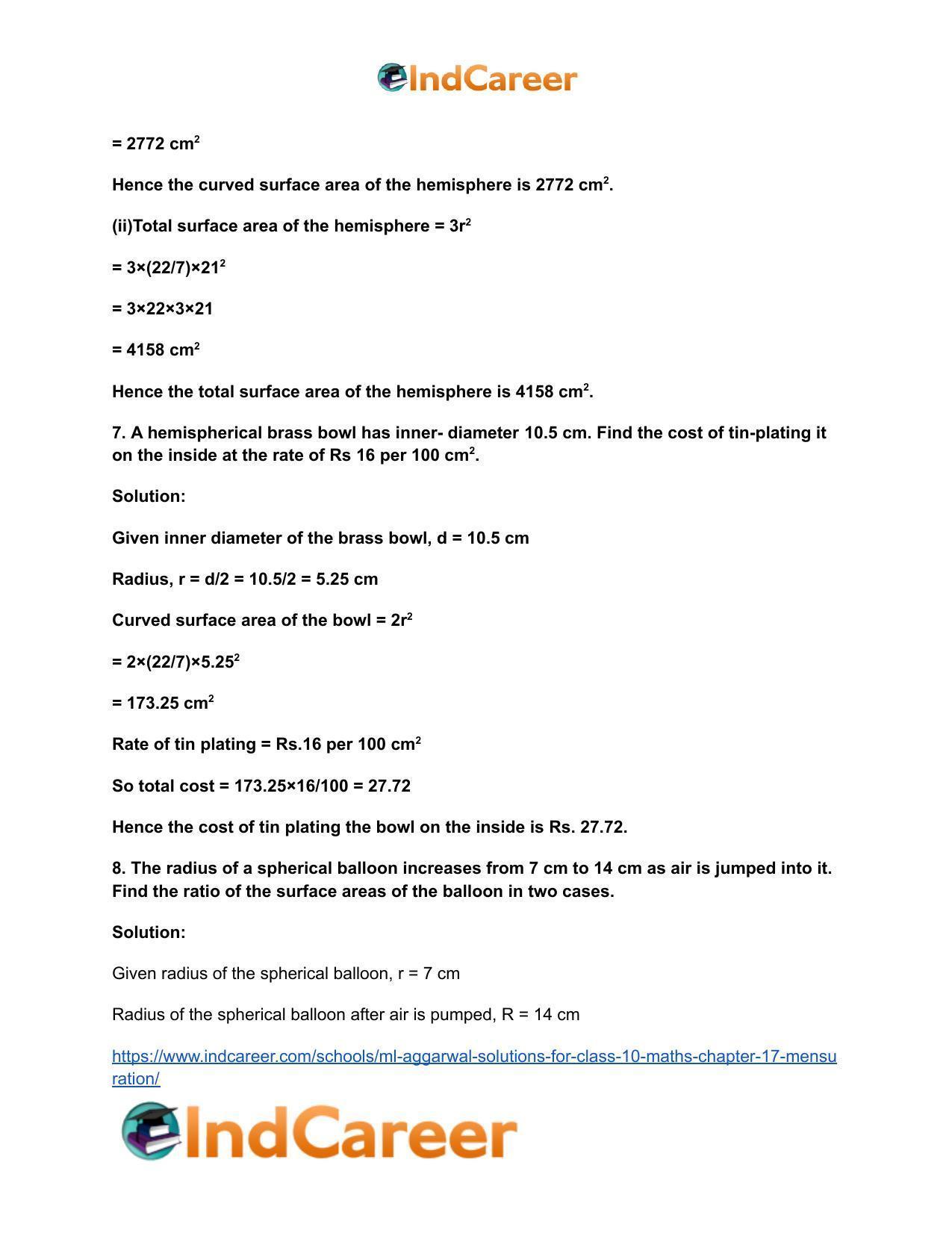 ML Aggarwal Solutions for Class 10 Maths Chapter 17- Mensuration - Page 45