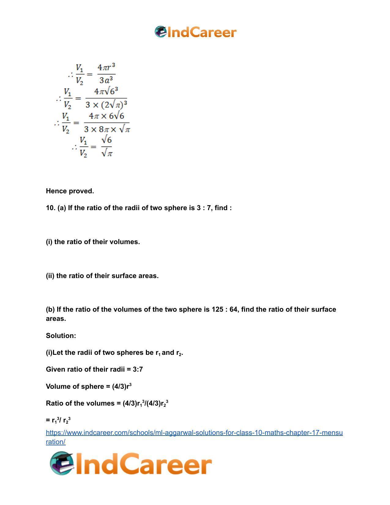 ML Aggarwal Solutions for Class 10 Maths Chapter 17- Mensuration - Page 47