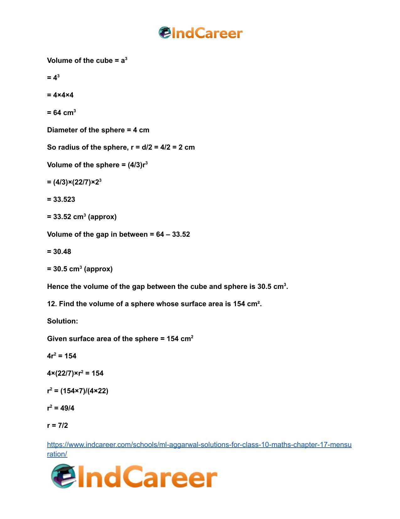 ML Aggarwal Solutions for Class 10 Maths Chapter 17- Mensuration - Page 49