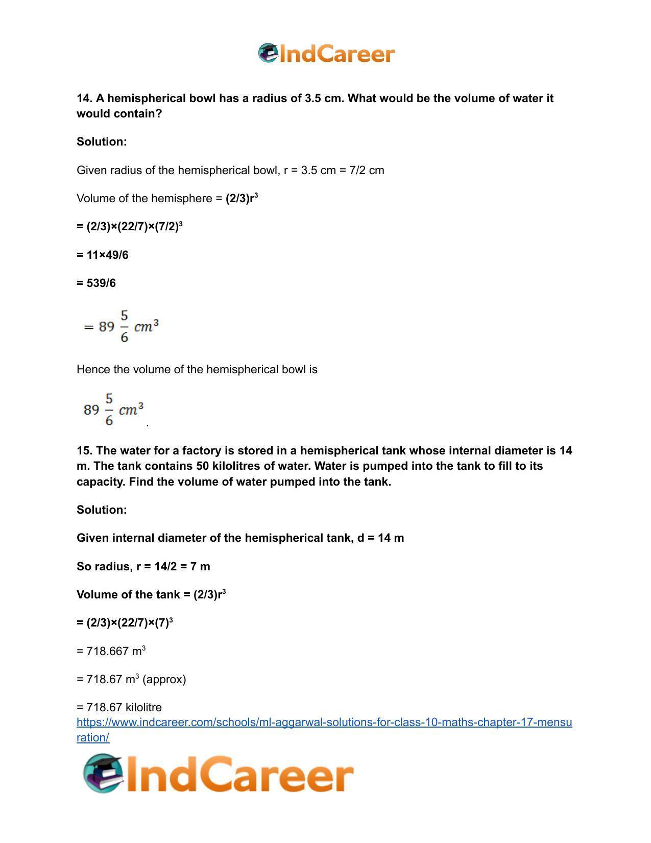 ML Aggarwal Solutions for Class 10 Maths Chapter 17- Mensuration - Page 51
