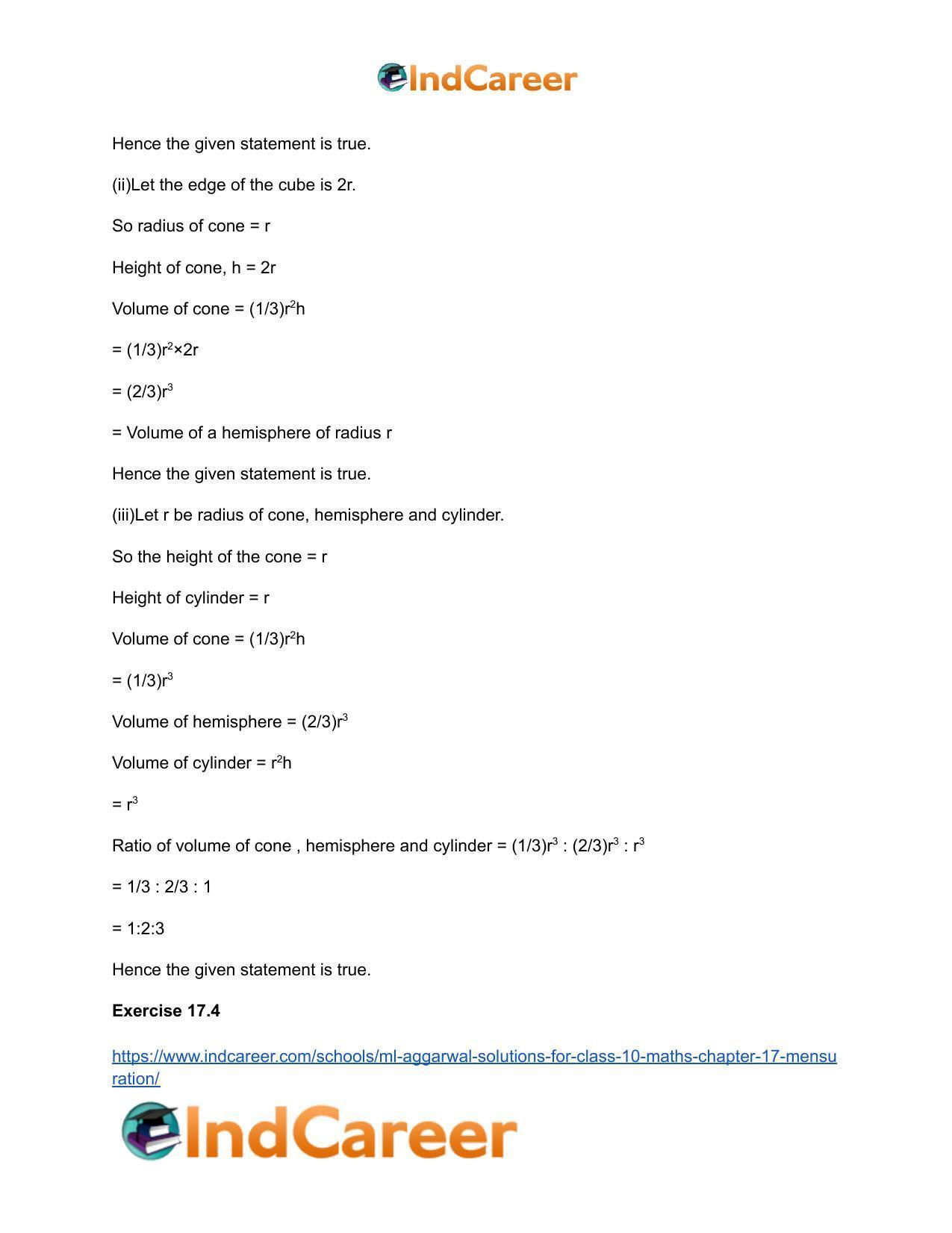 ML Aggarwal Solutions for Class 10 Maths Chapter 17- Mensuration - Page 54