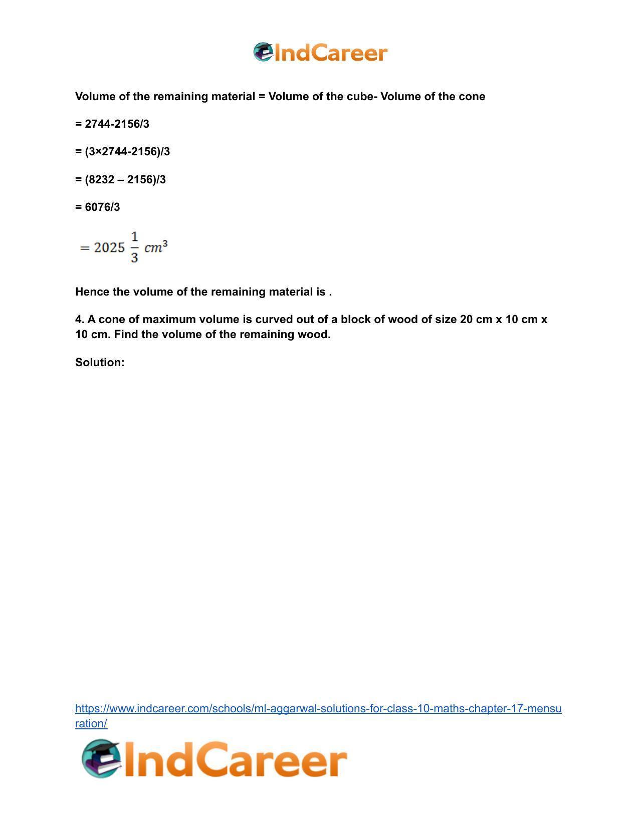 ML Aggarwal Solutions for Class 10 Maths Chapter 17- Mensuration - Page 59