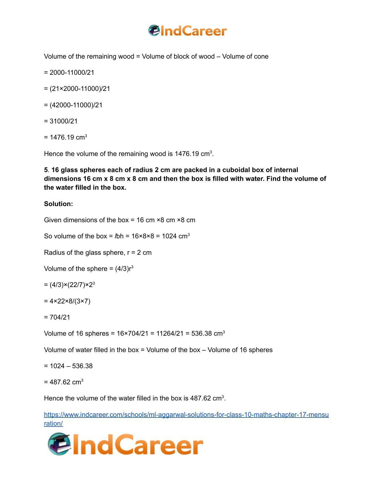 ML Aggarwal Solutions for Class 10 Maths Chapter 17- Mensuration - Page 61