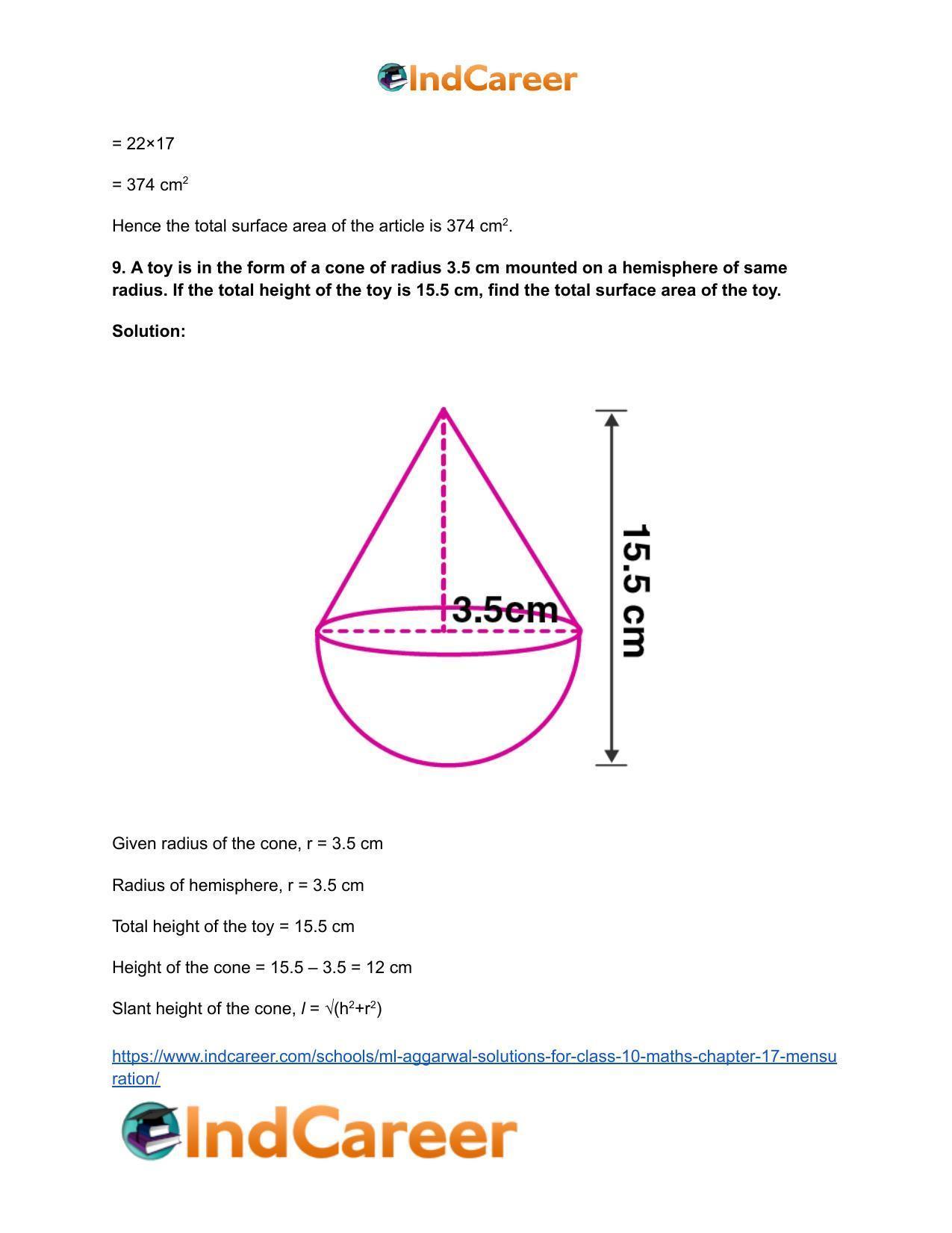 ML Aggarwal Solutions for Class 10 Maths Chapter 17- Mensuration - Page 67