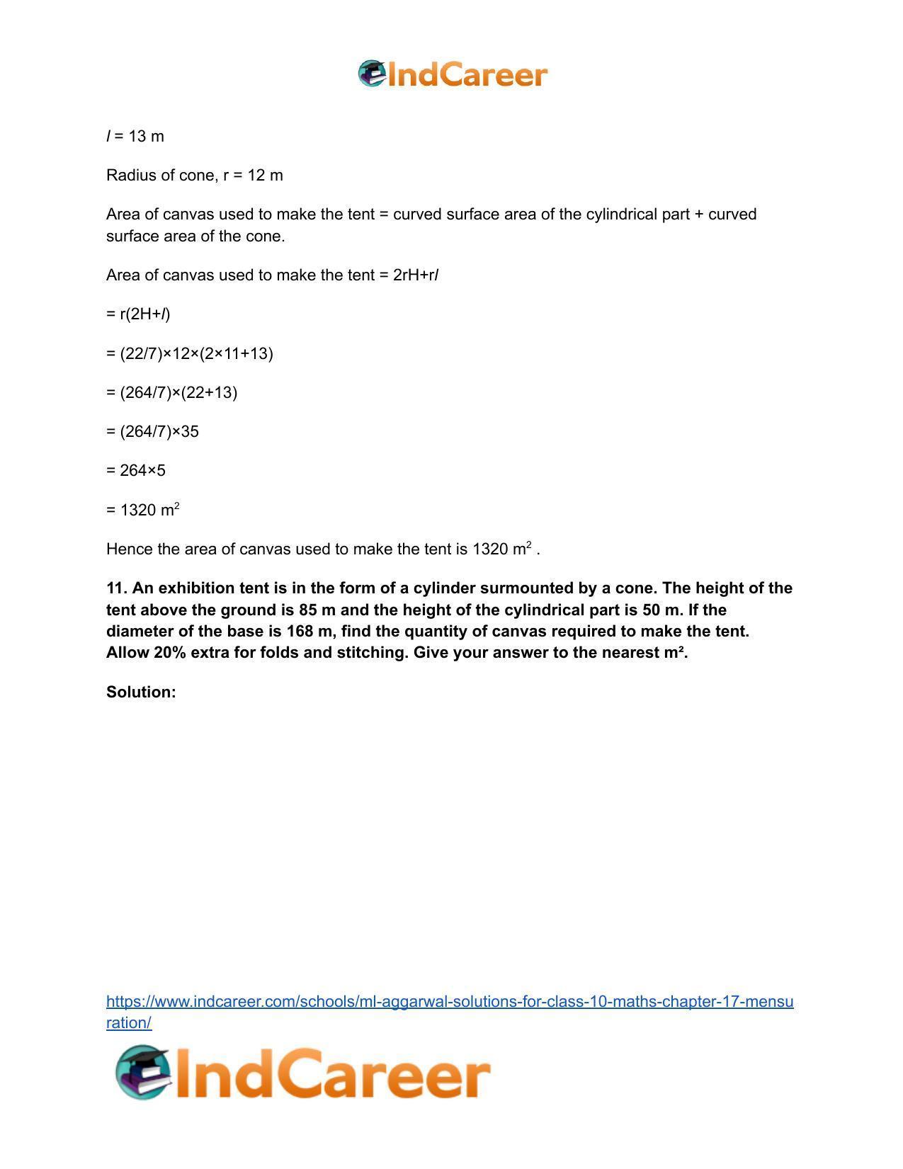 ML Aggarwal Solutions for Class 10 Maths Chapter 17- Mensuration - Page 70