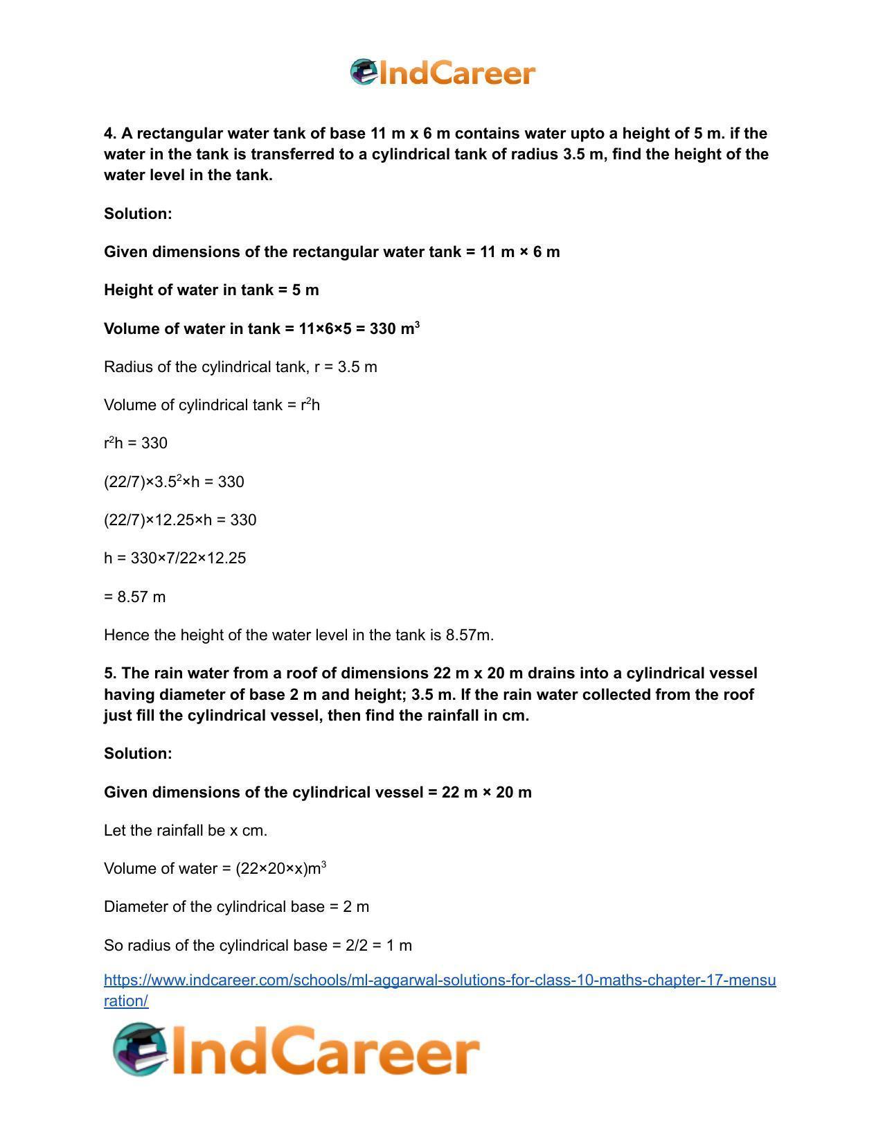 ML Aggarwal Solutions for Class 10 Maths Chapter 17- Mensuration - Page 97