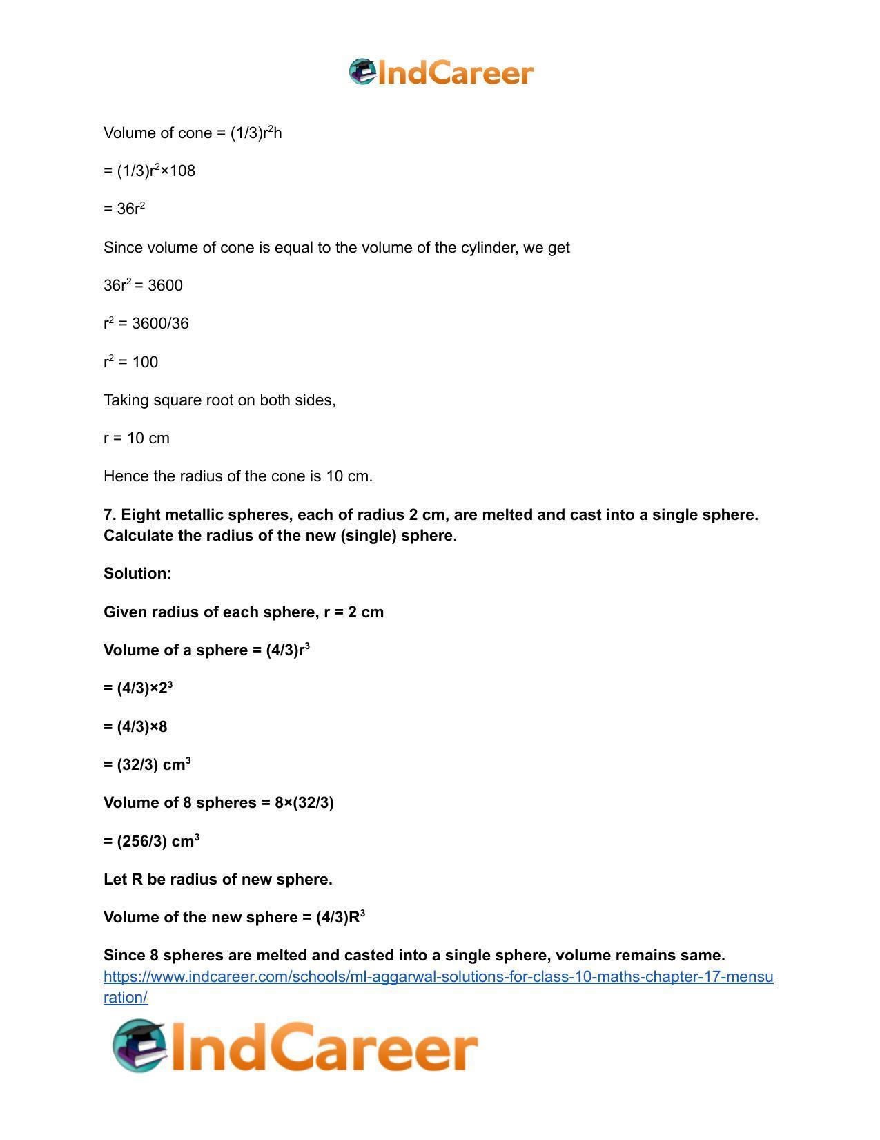 ML Aggarwal Solutions for Class 10 Maths Chapter 17- Mensuration - Page 99