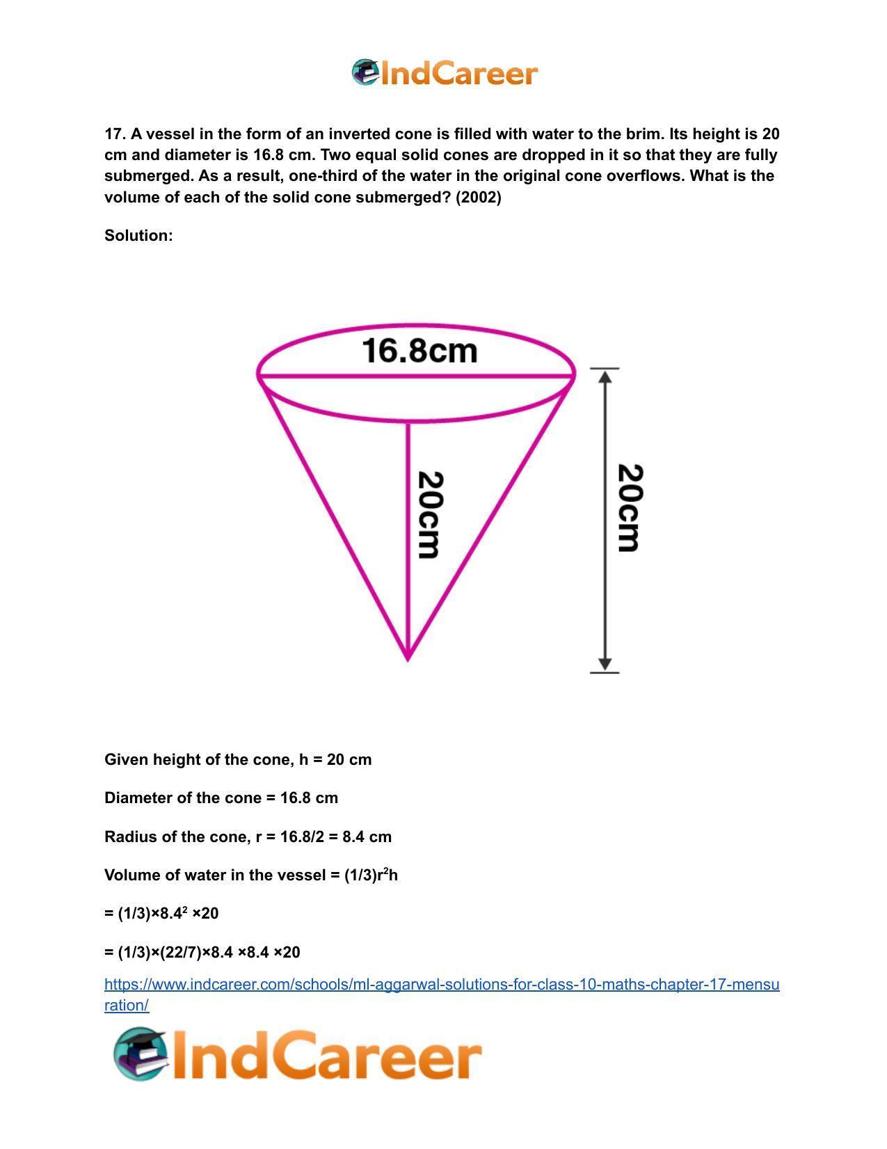 ML Aggarwal Solutions for Class 10 Maths Chapter 17- Mensuration - Page 111
