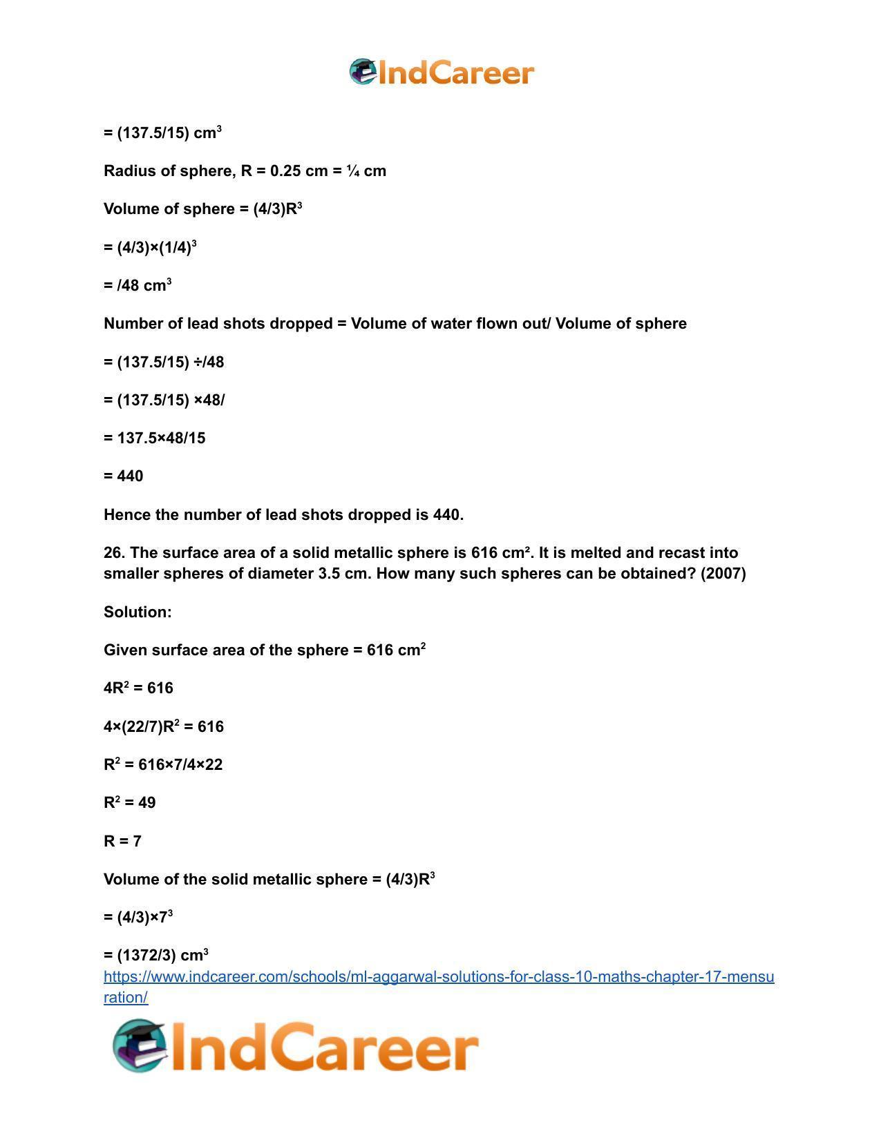 ML Aggarwal Solutions for Class 10 Maths Chapter 17- Mensuration - Page 118