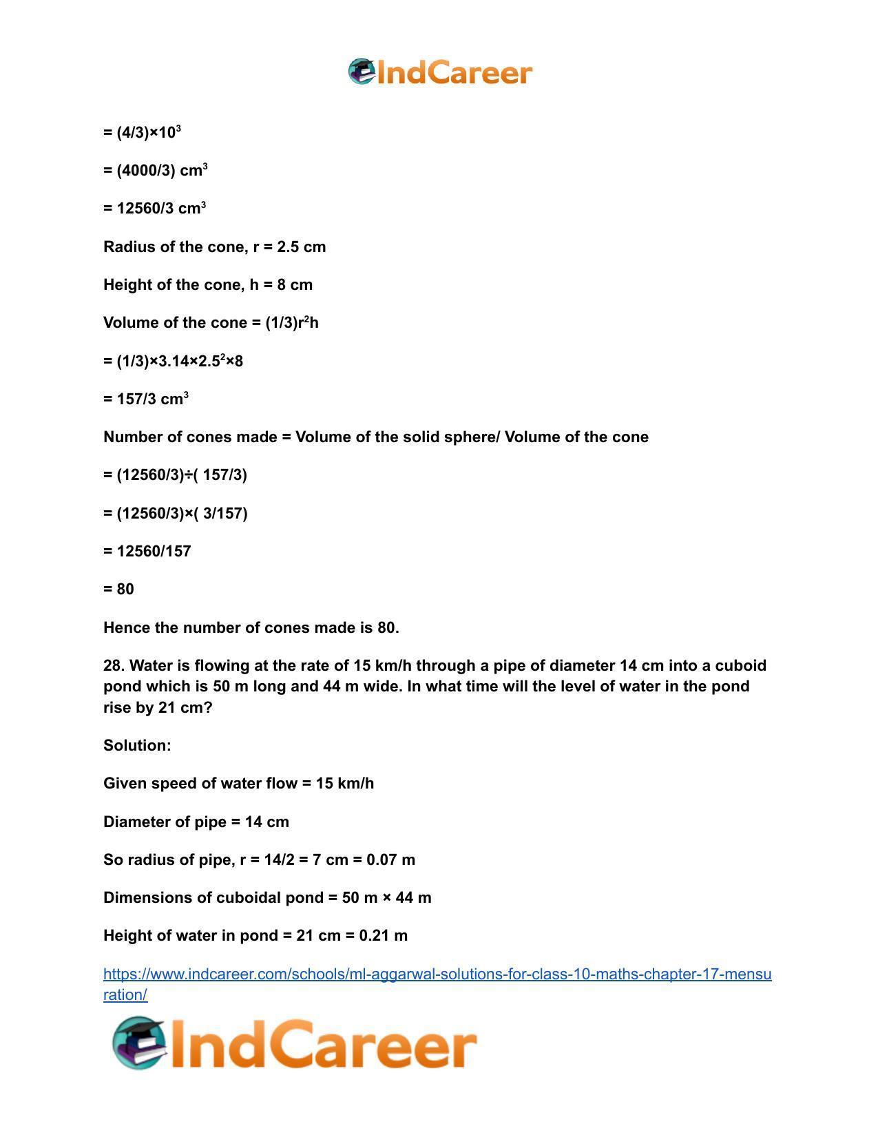 ML Aggarwal Solutions for Class 10 Maths Chapter 17- Mensuration - Page 120