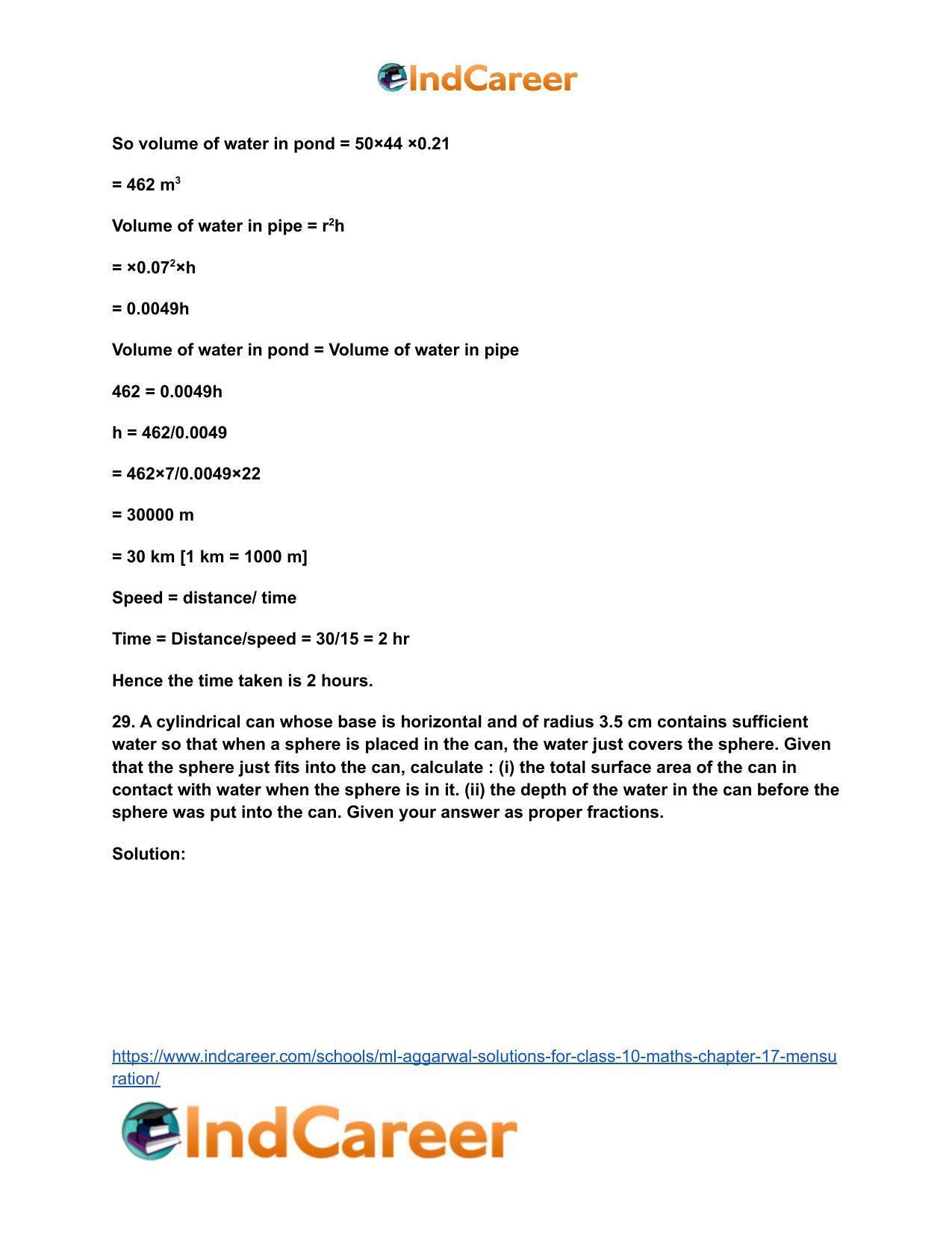 ML Aggarwal Solutions for Class 10 Maths Chapter 17- Mensuration - Page 121