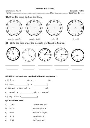 Worksheet for Class 3 Mathematics Assignment 10