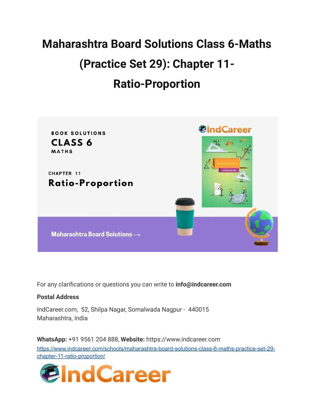 Maharashtra Board Solutions Class 6-Maths (Practice Set 29): Chapter 11- Ratio-Proportion - Page 1