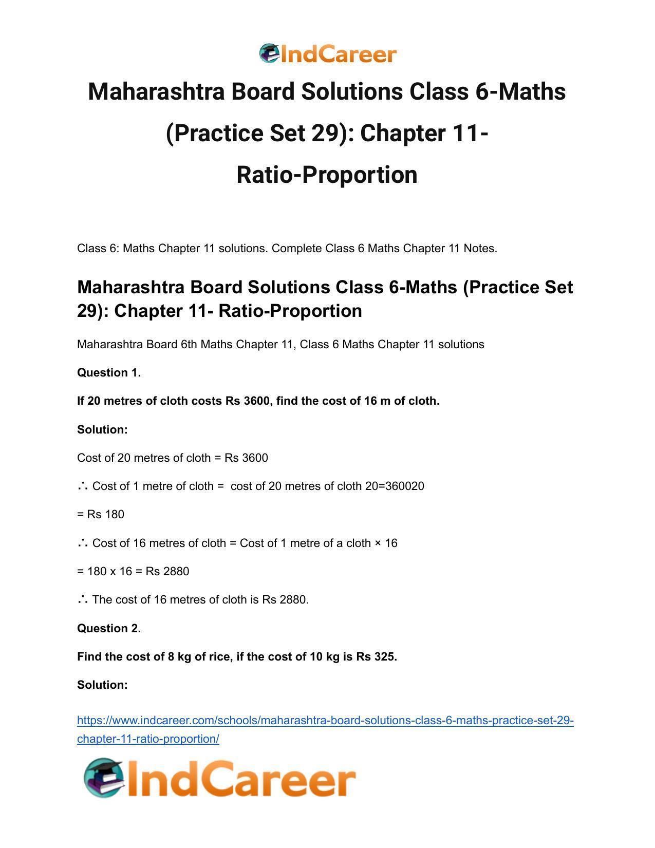 Maharashtra Board Solutions Class 6-Maths (Practice Set 29): Chapter 11- Ratio-Proportion - Page 2