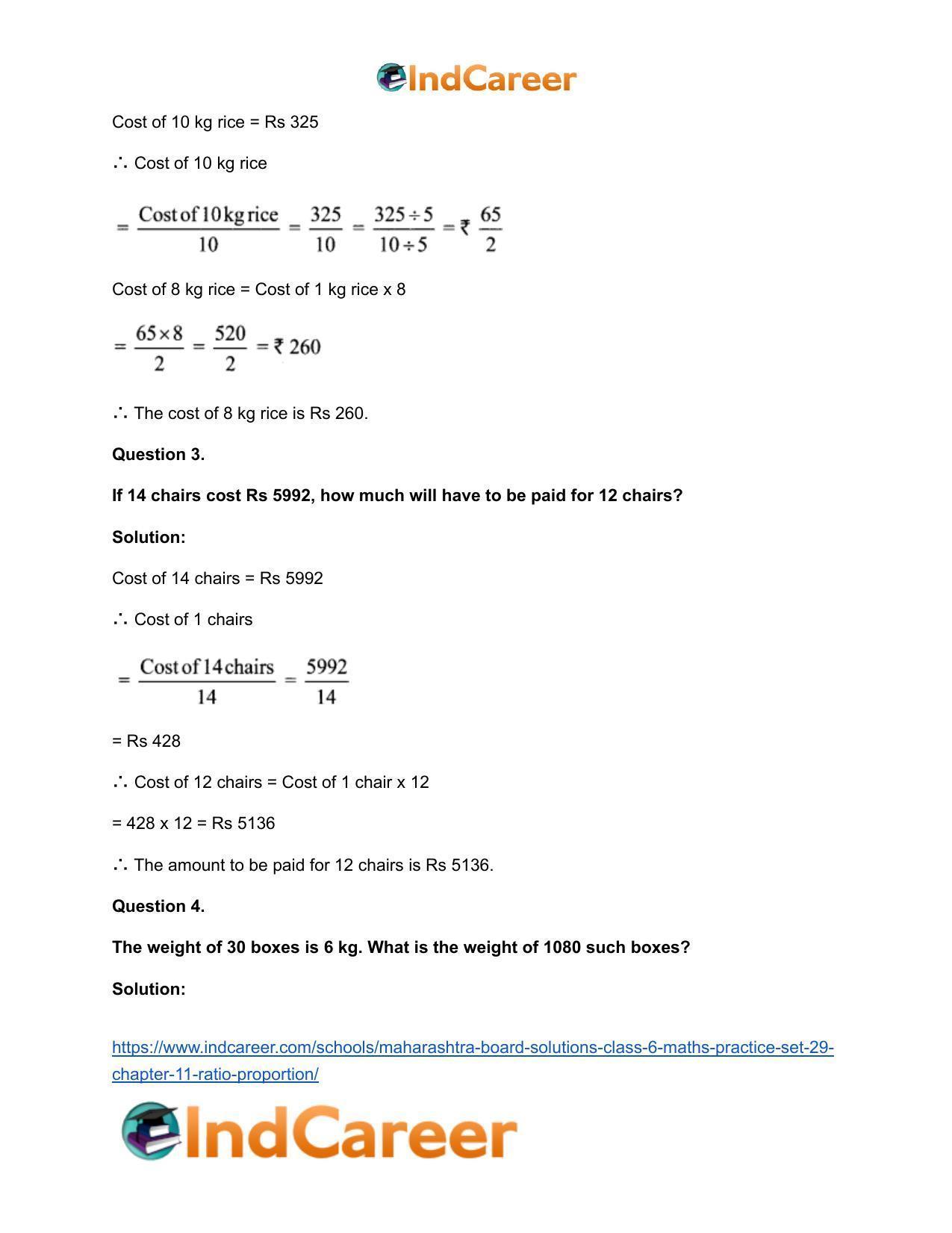Maharashtra Board Solutions Class 6-Maths (Practice Set 29): Chapter 11- Ratio-Proportion - Page 3