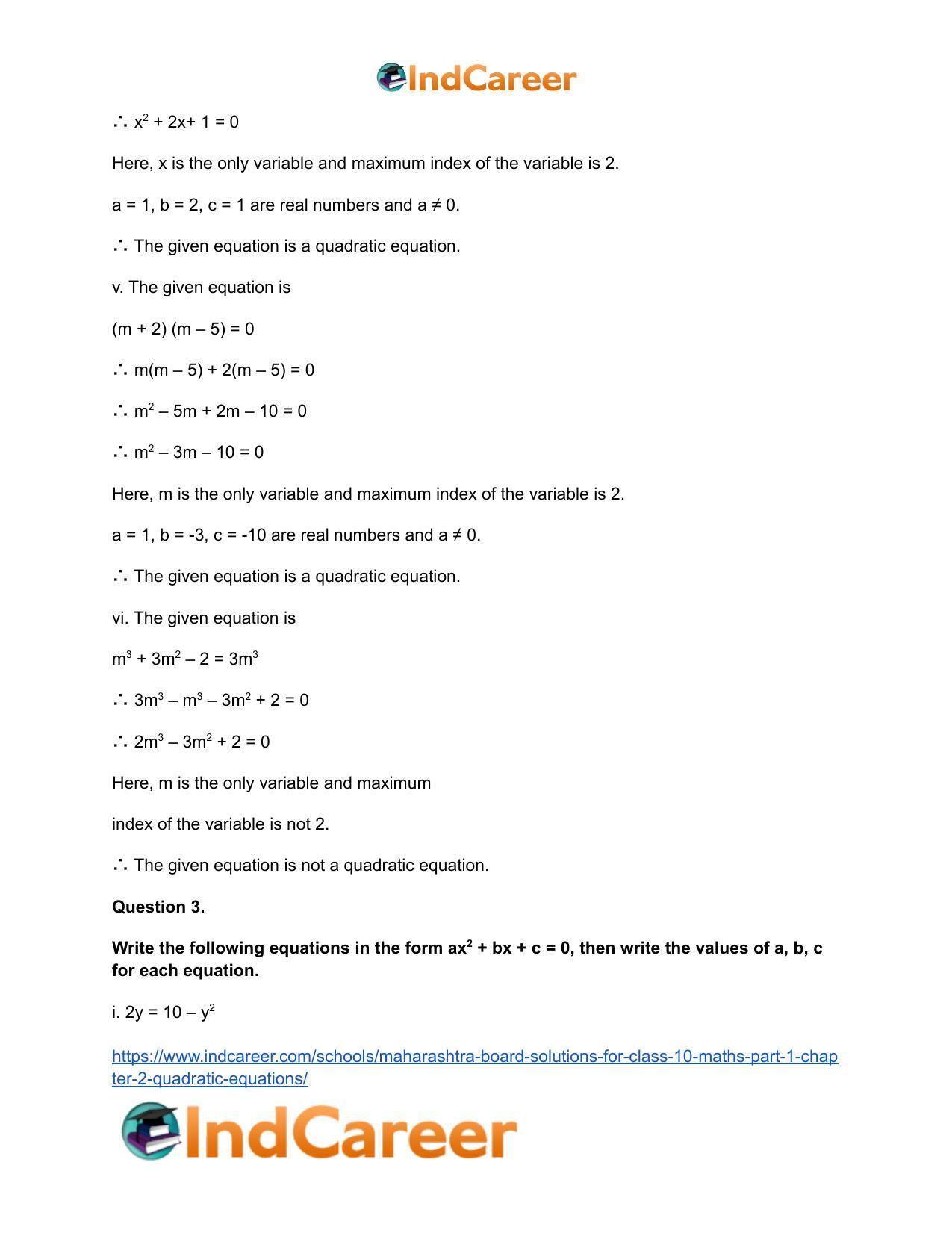 Maharashtra Board Solutions for Class 10-Maths (Part 1): Chapter 2- Quadratic Equations - Page 4