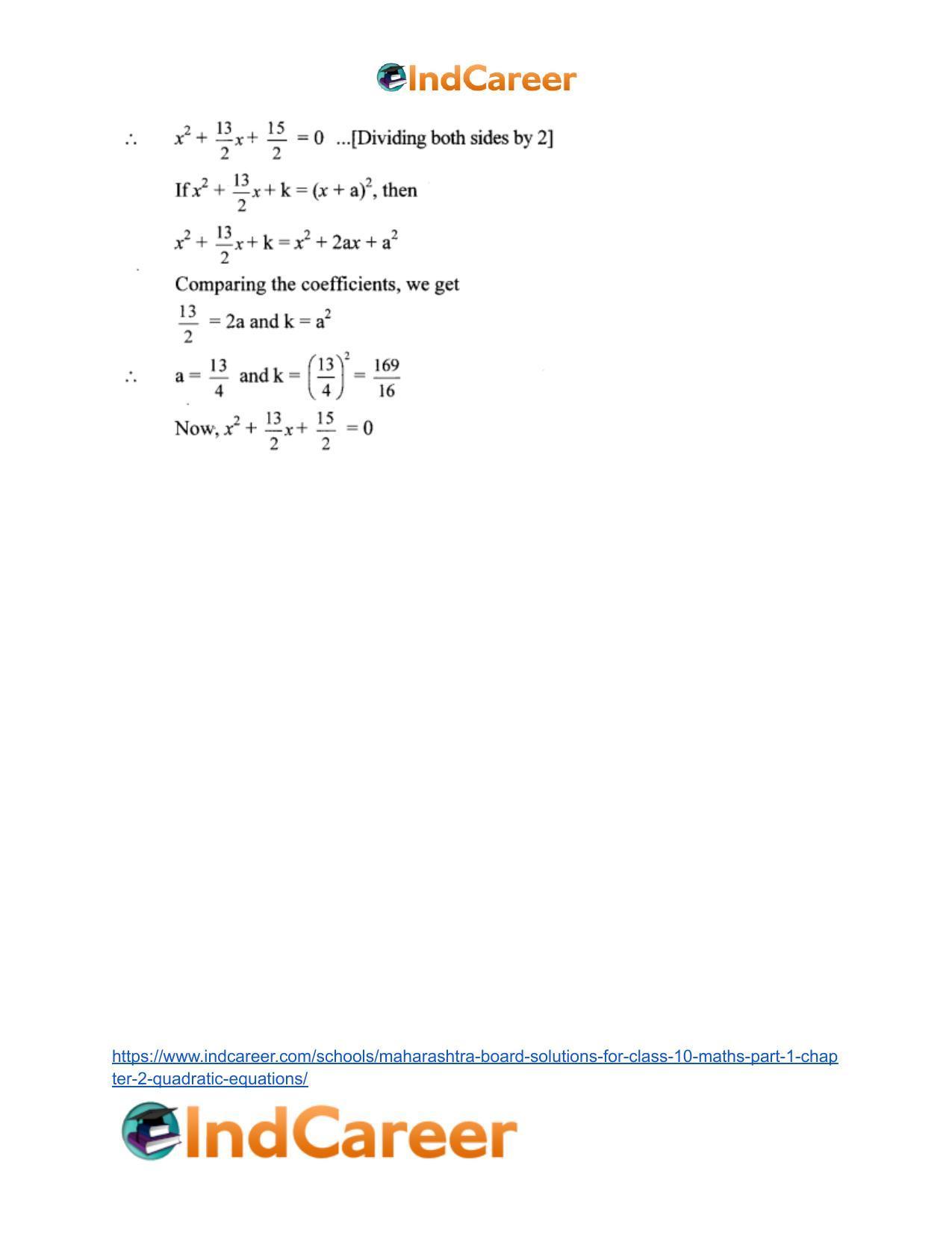 Maharashtra Board Solutions for Class 10-Maths (Part 1): Chapter 2- Quadratic Equations - Page 33