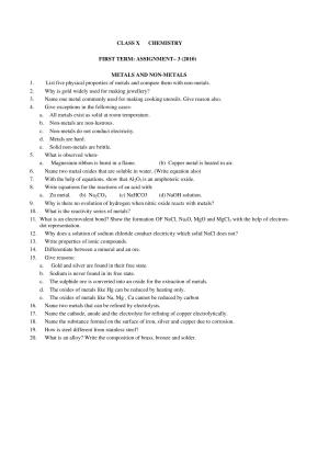 CBSE Worksheets for Class 10 Chemistry Assignment 9