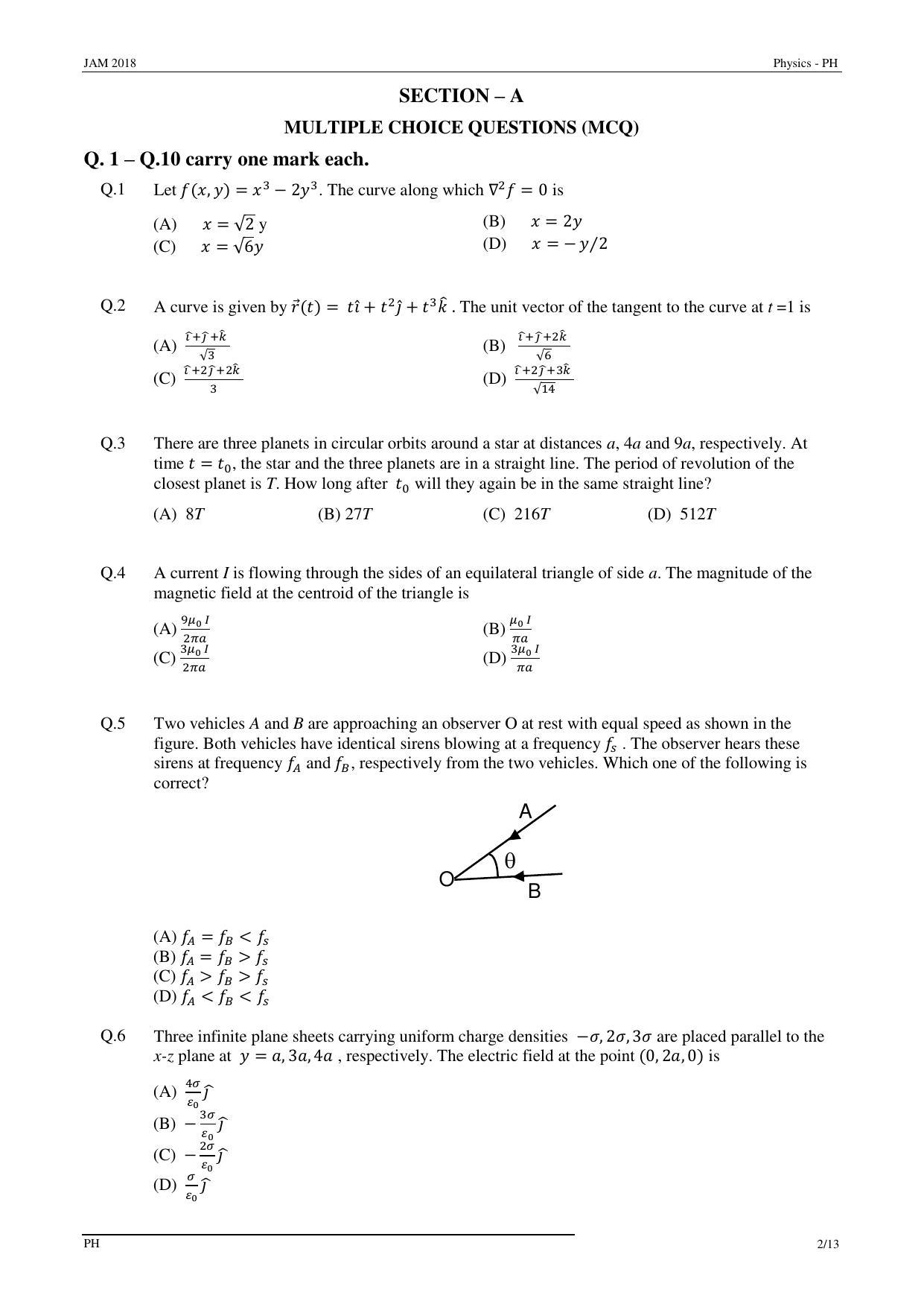 JAM 2018: PH Question Paper - Page 2