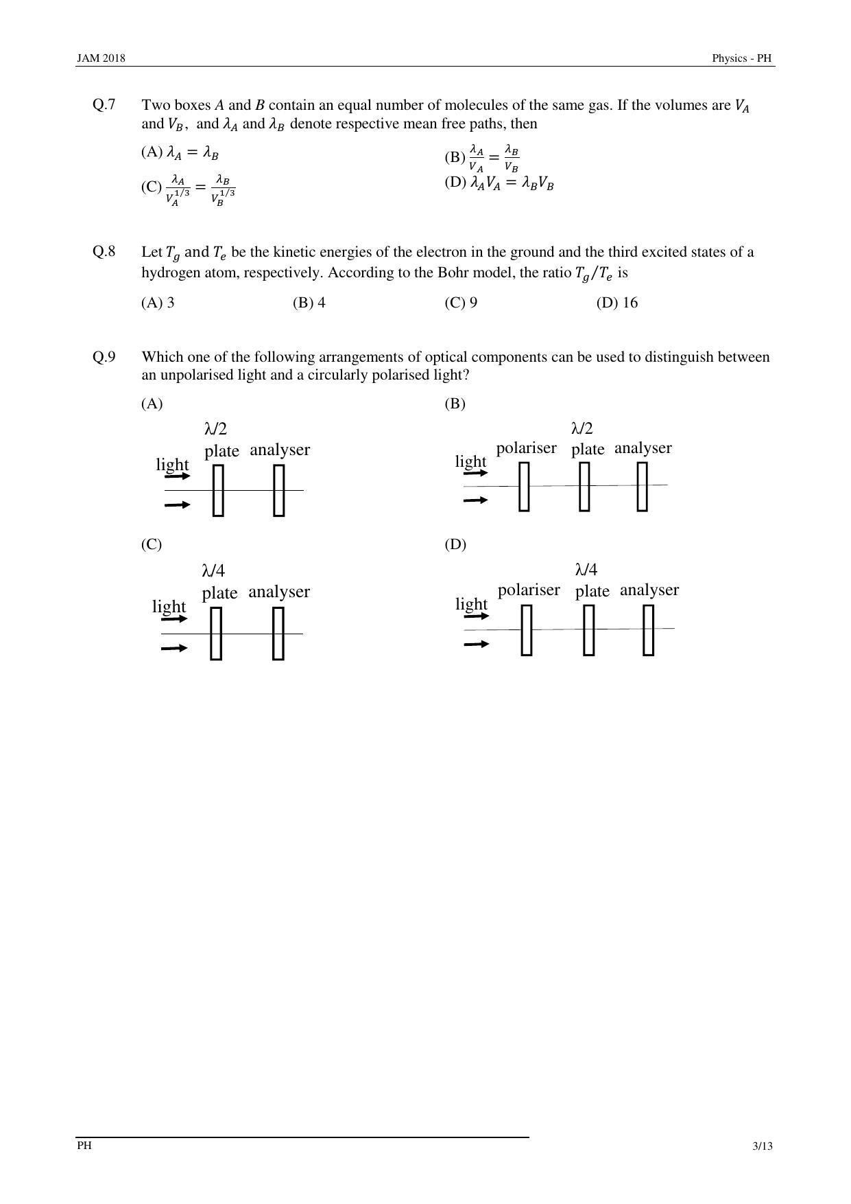 JAM 2018: PH Question Paper - Page 3