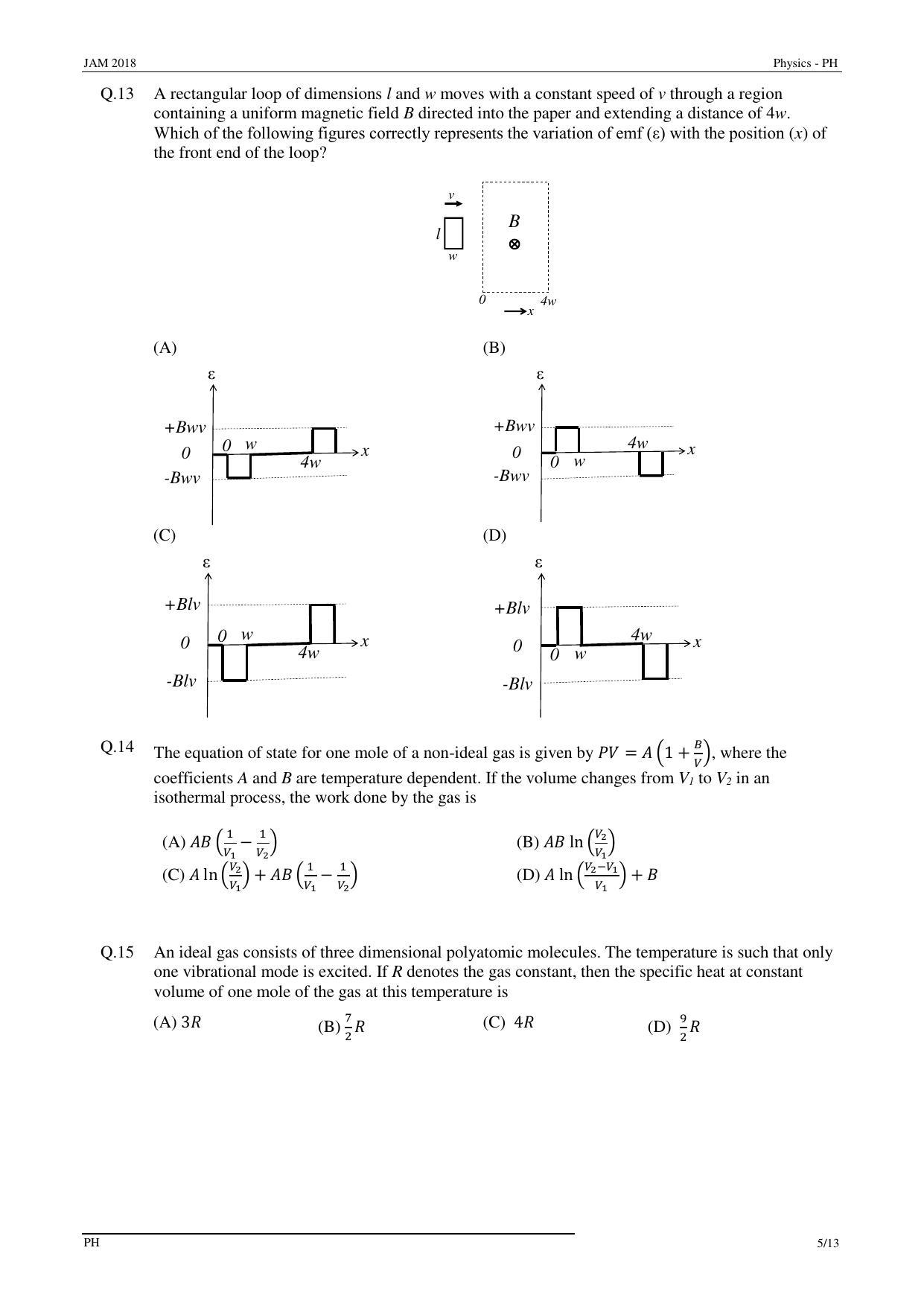 JAM 2018: PH Question Paper - Page 5