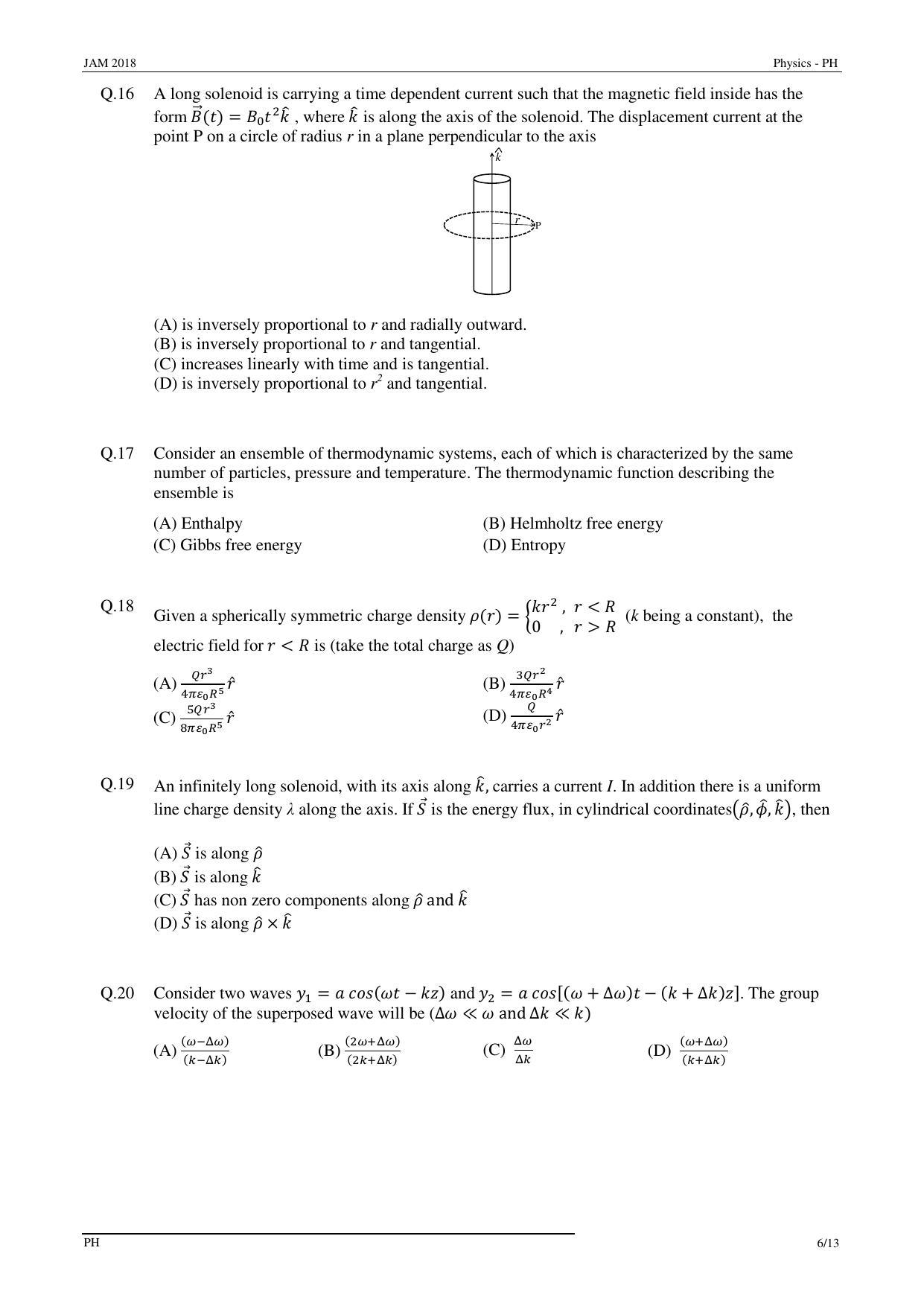 JAM 2018: PH Question Paper - Page 6